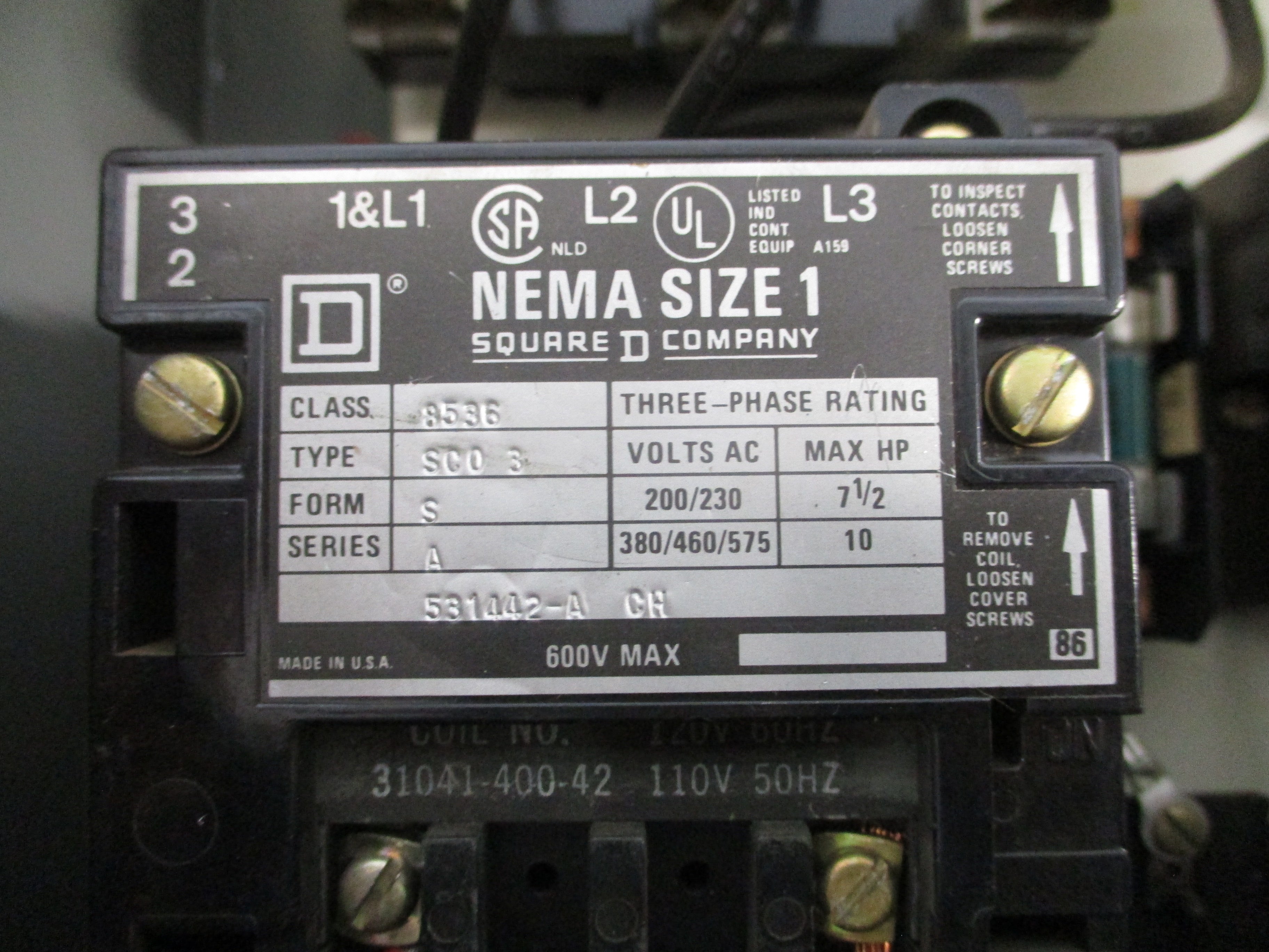 Square D Size 1 Fusible Combination 8538 SCA 14 FT Ser. A 120V Coil 30A 3Ph