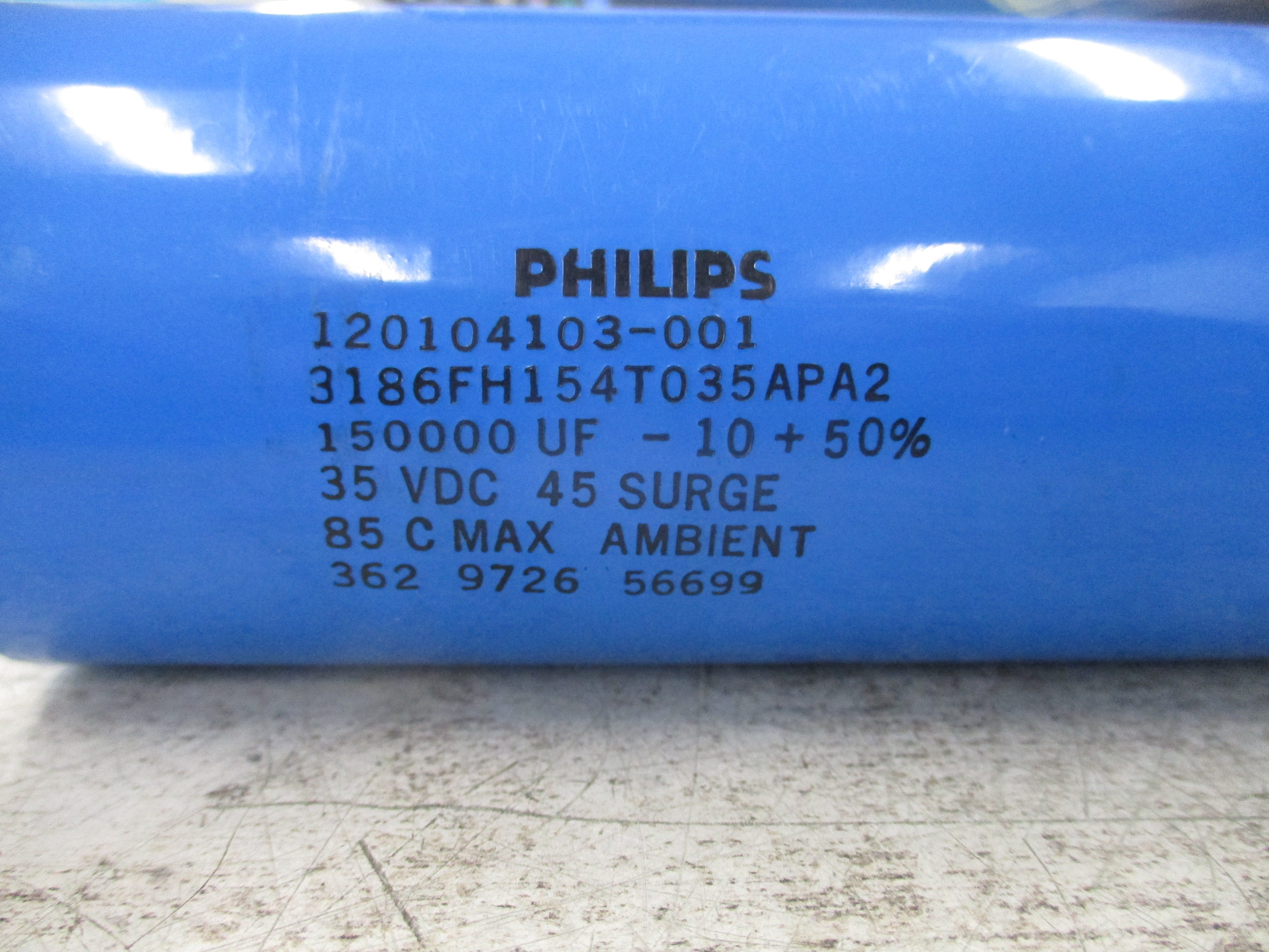 Philips Capacitor 120104103-001 150,000 UF 35 VDC Used