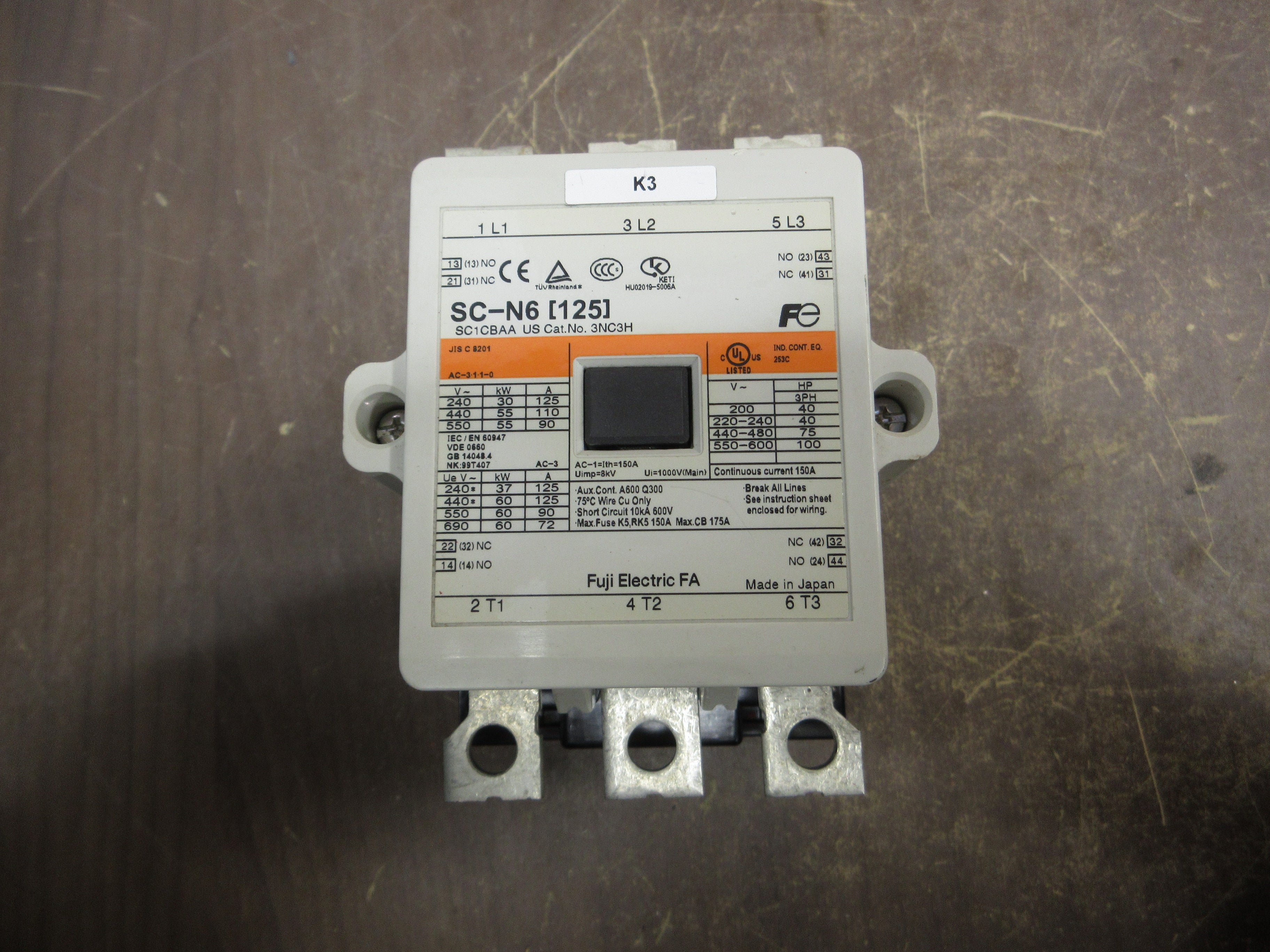 Fuji Electric SC-N6[125] Contactor 3NC3H 24V AC/DC Coil 150A Used