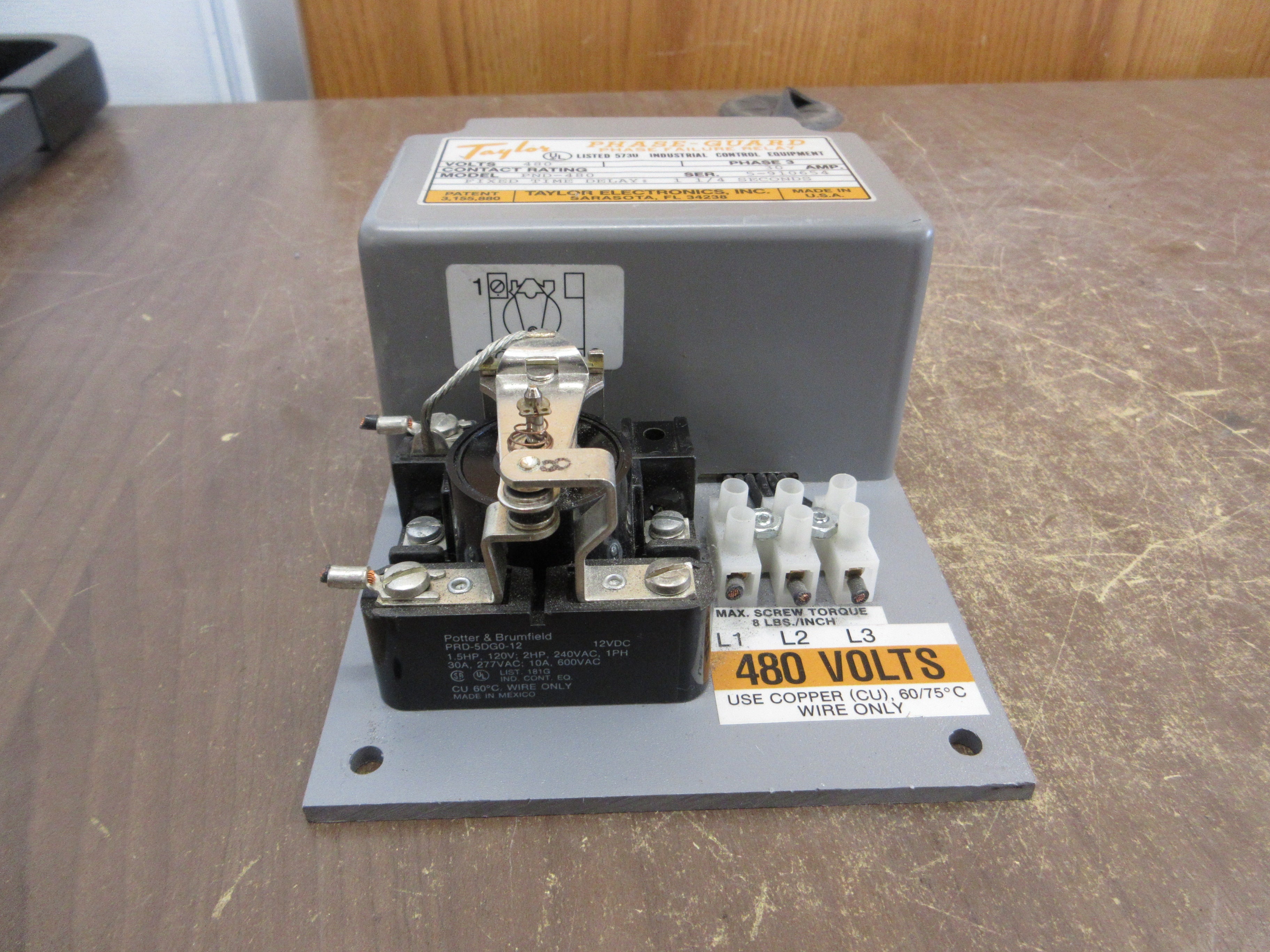 Taylor Phase-Guard Phase Failure Relay PND-480 30A 480V 3Ph Used