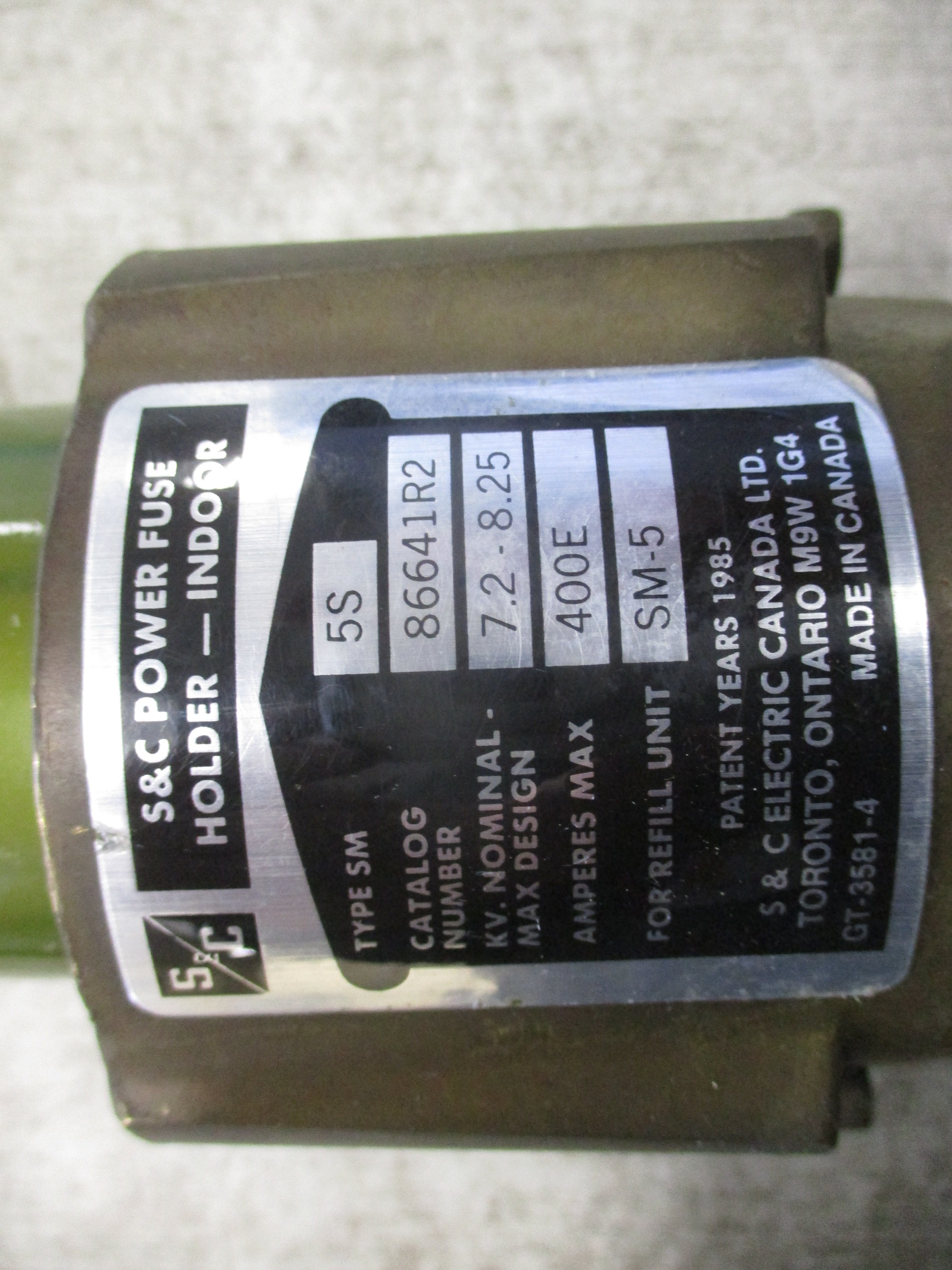 S&C SM-55 Medium Voltage Range Fuse 86641R2 400E Max 7.2-8.25kV W/400E Refill