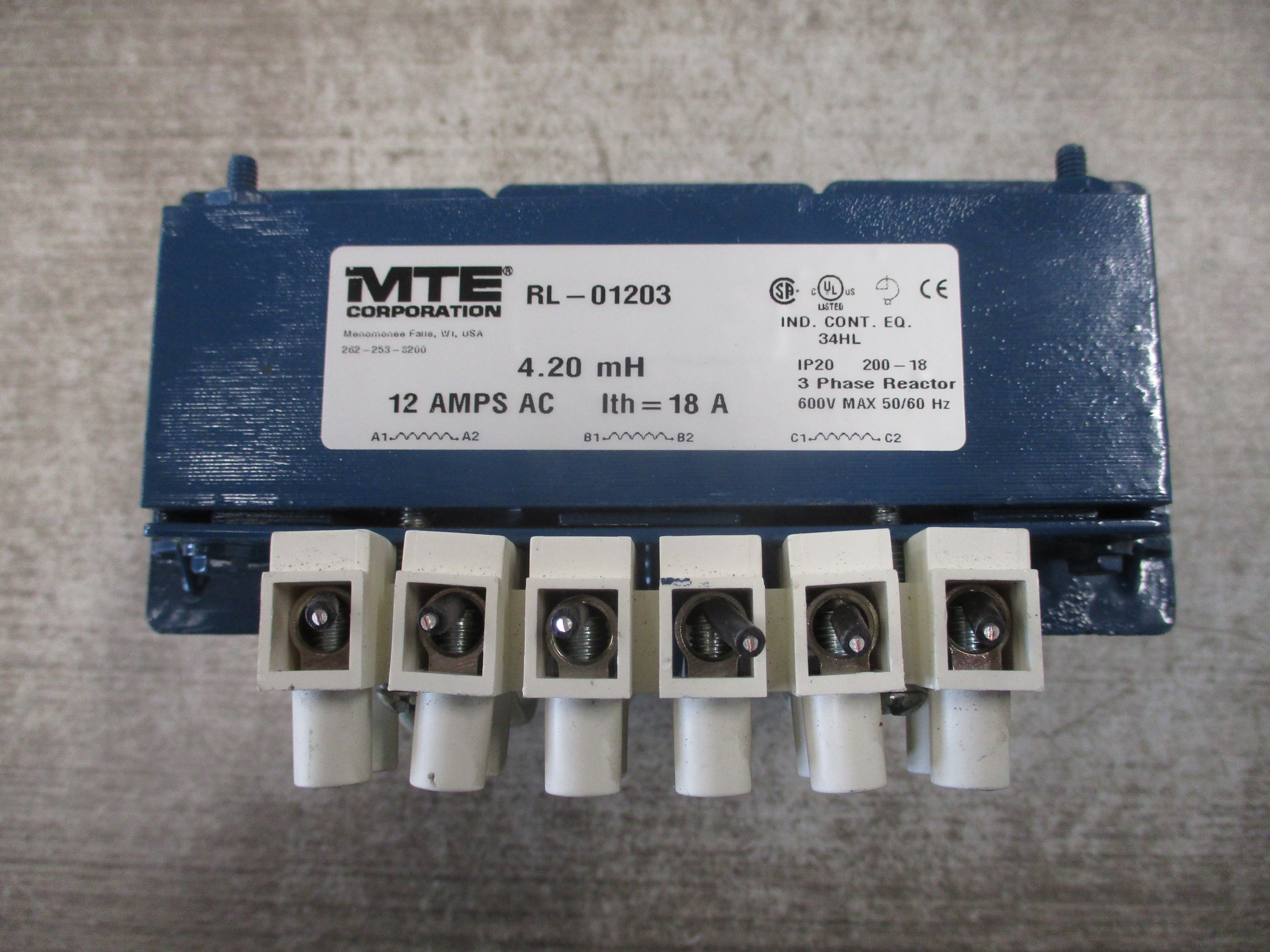 MTE 3Ph Line Reactor RL-01203 4.20mH 12A 600V 50/60Hz Used