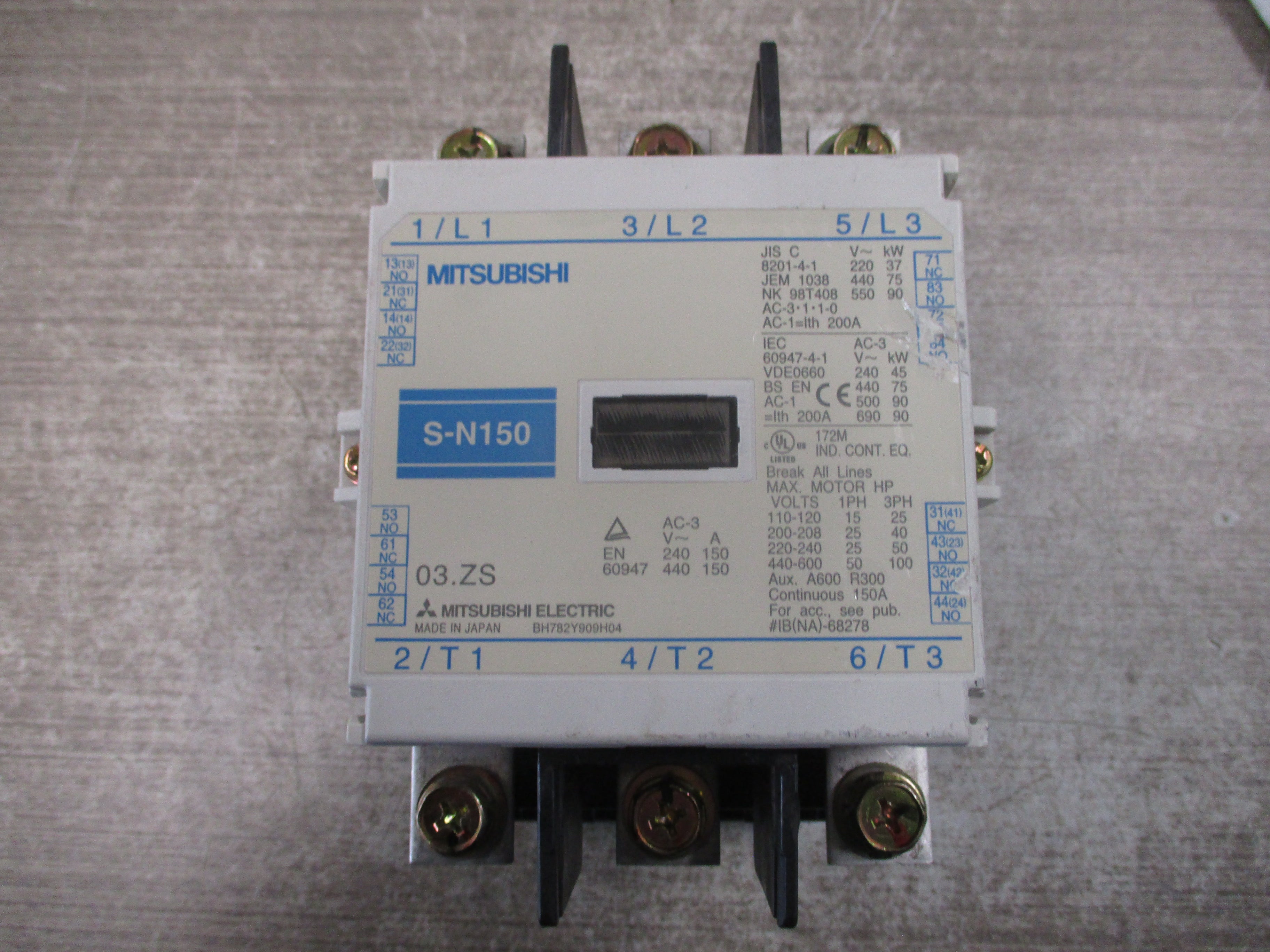 Mitsubishi Contactor S-N150 200-240V Coil 150A 600V 3P Used