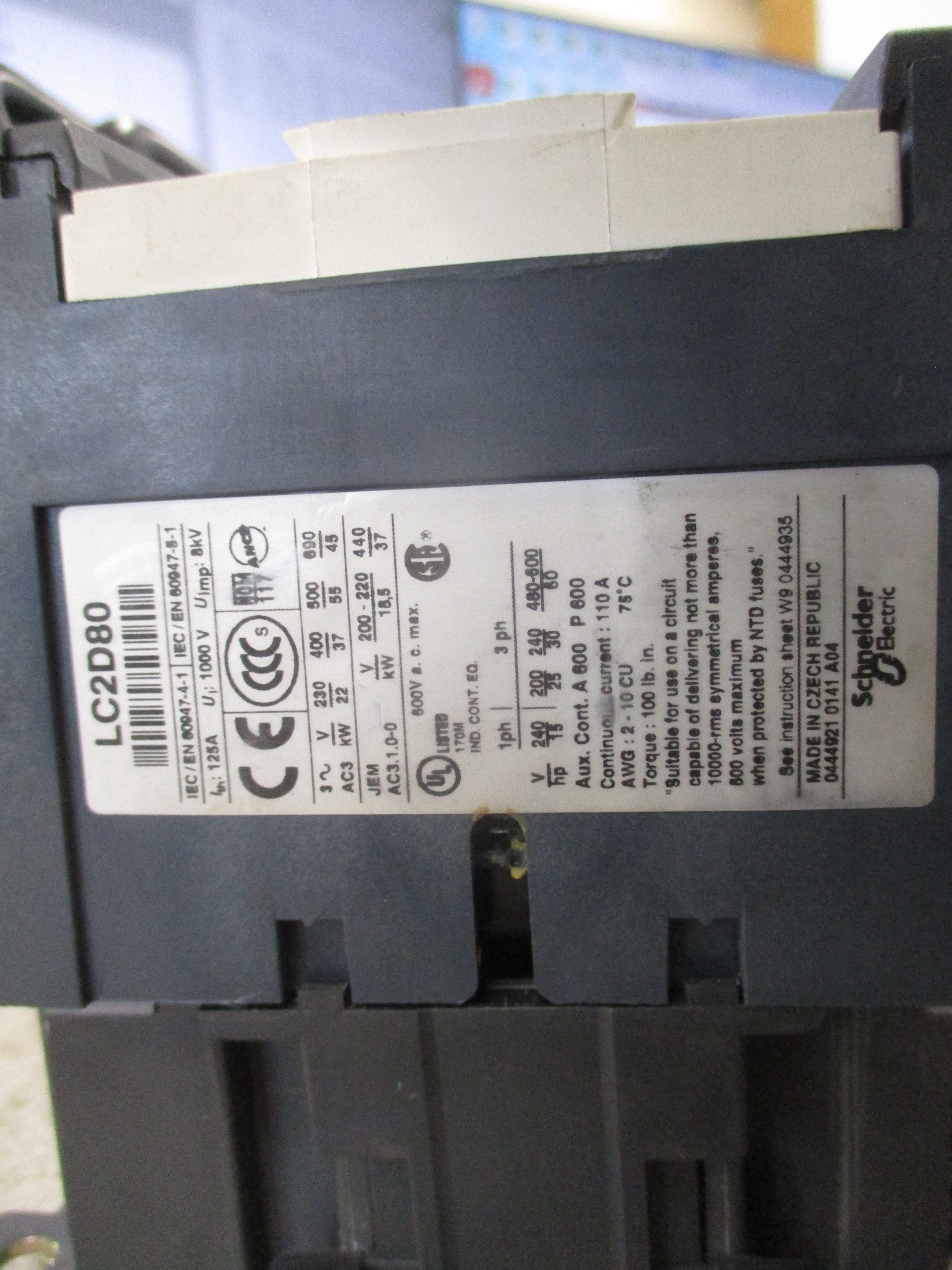 Schneider Electric Reversing Contactor LC2D80 120V Coil 110A 600V Used