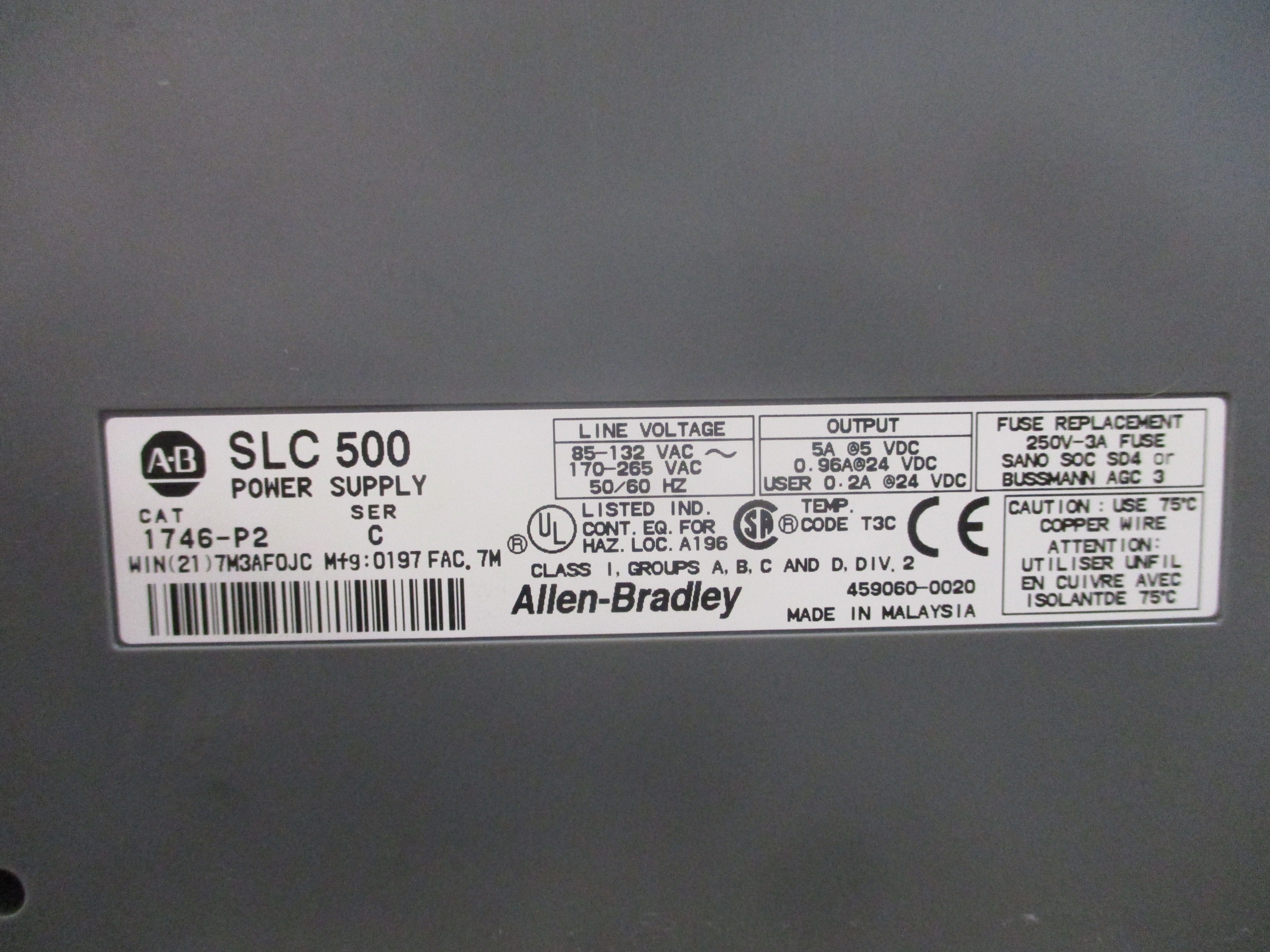 Allen-Bradley SLC 500 PLC Rack W/Power Supply 1746-A10/1746-P2 10-Slot Used