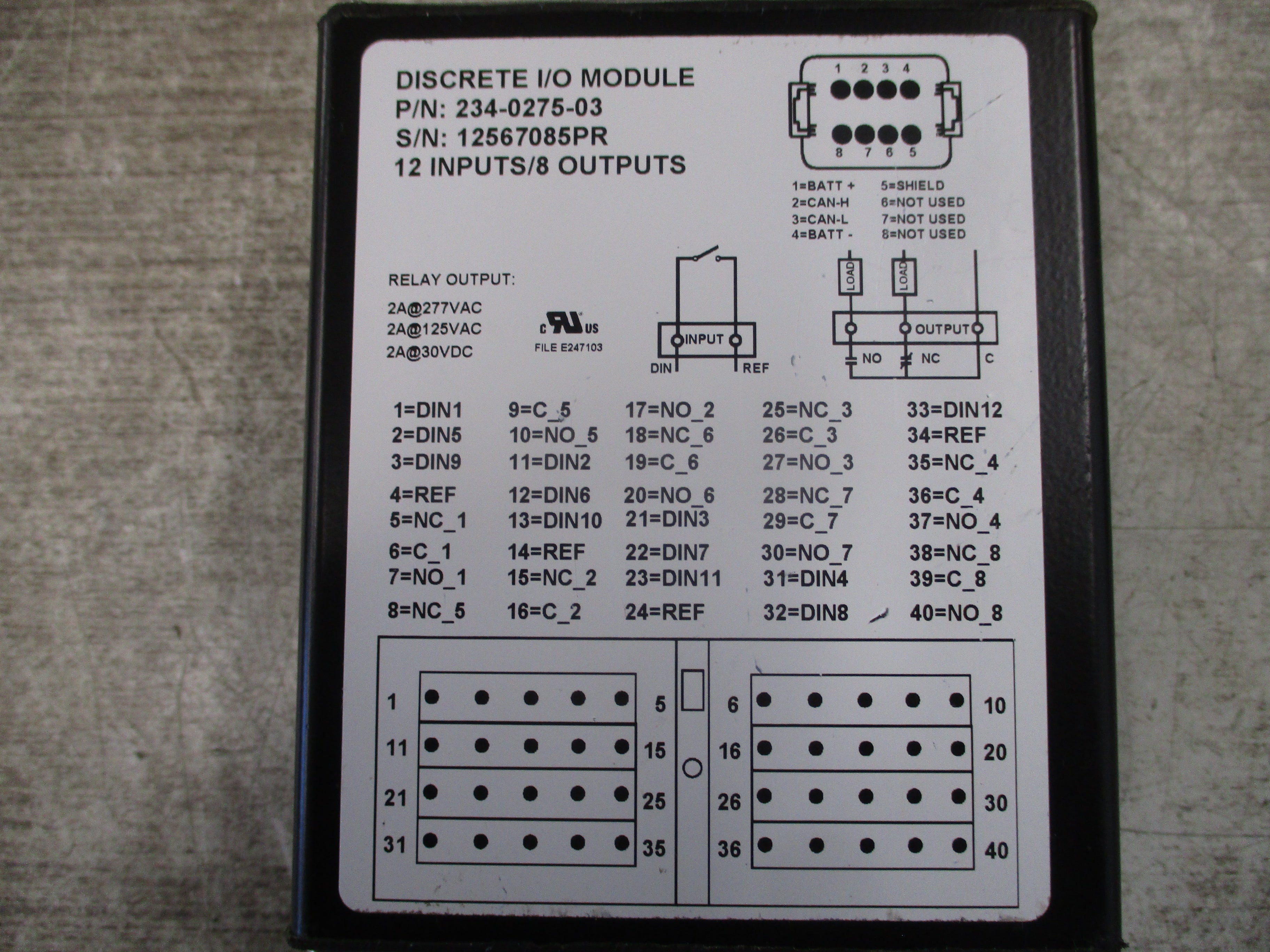 CAT Discrete I/O Module 234-0275-03 12-Inputs 8-Outputs Used