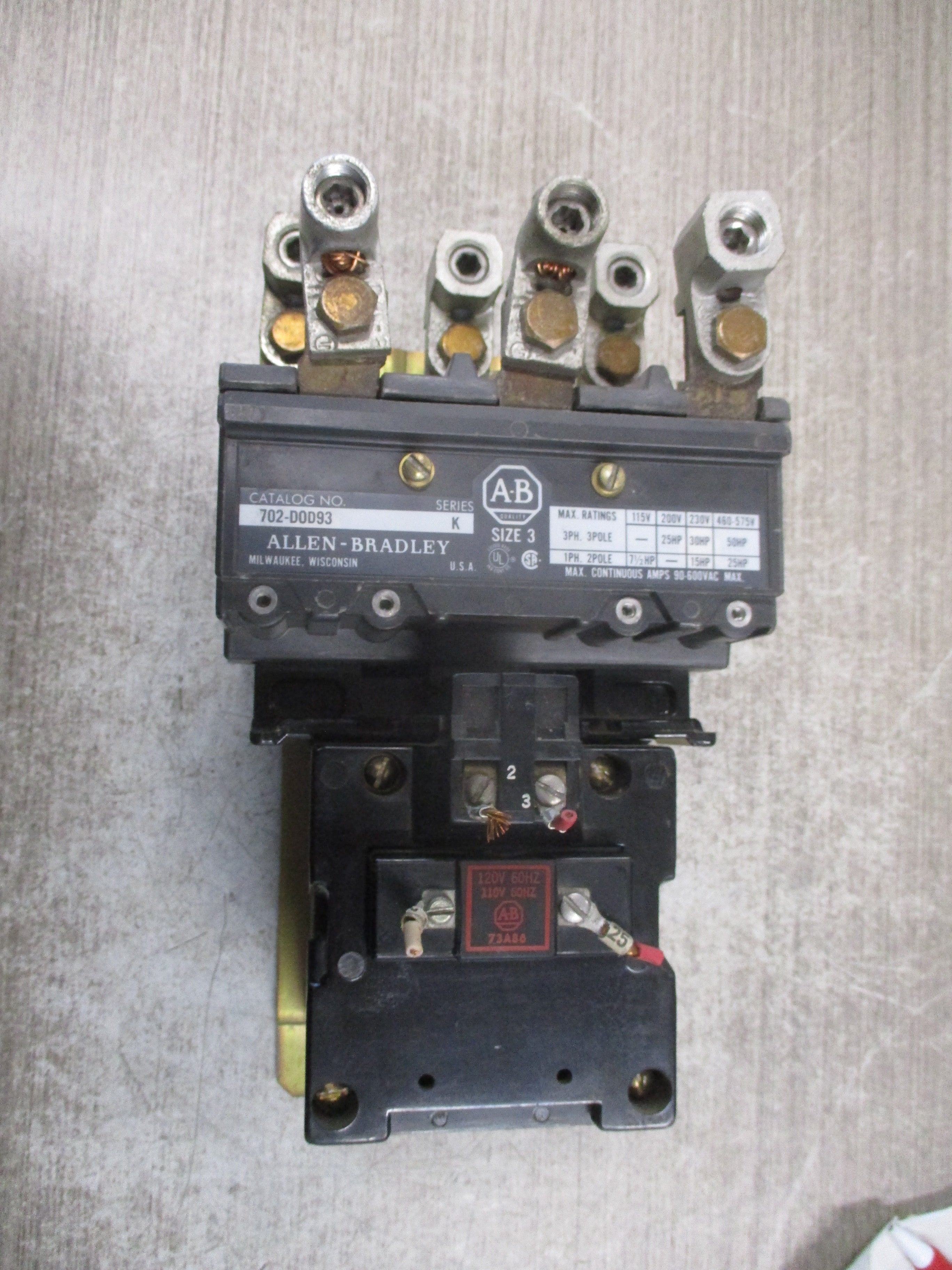 Allen-Bradley Size 3 Starter 702-DOD93 Ser. K 90A 600V 120V Coil Used