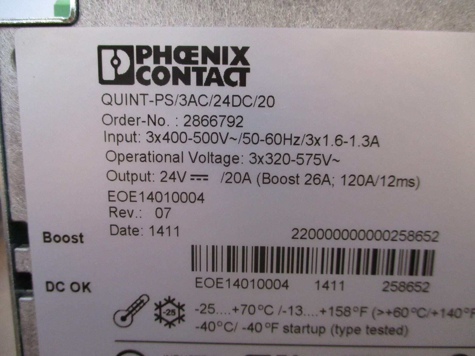 Phoenix Contact Power Supply 2866792 QUINT-PS/3AC/24DC/20 New Surplus