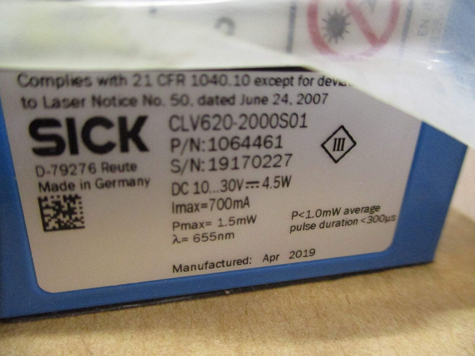 Sick Barcode Scanner CLV620-2000S01 SW V6.00 New Surplus