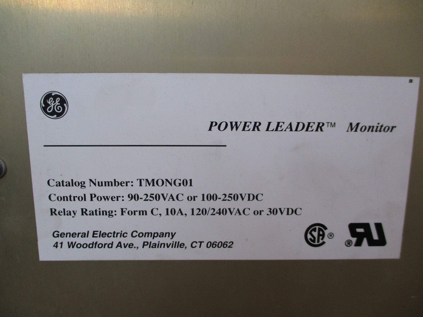 GE Power Leader Monitor TMONG01 90-250VAC 100-250VDC Used