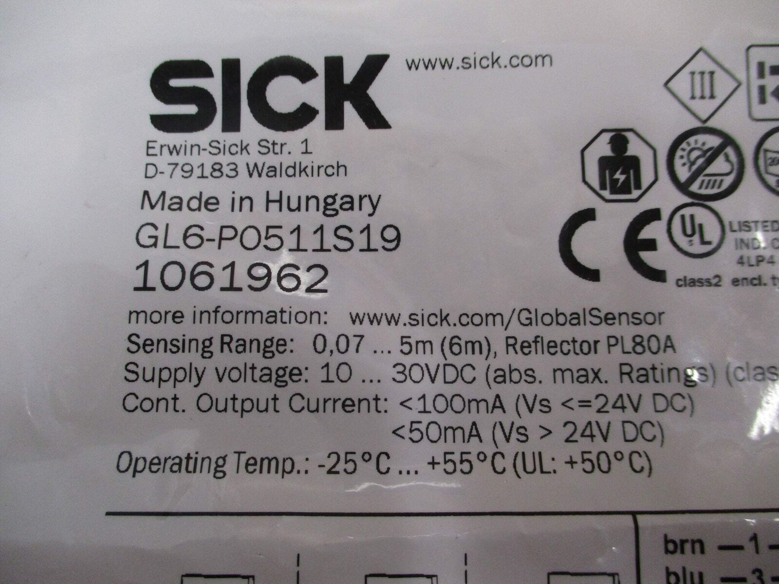 Sick Photoelectric Sensor GL6-P0511S19 10-30VDC New Surplus