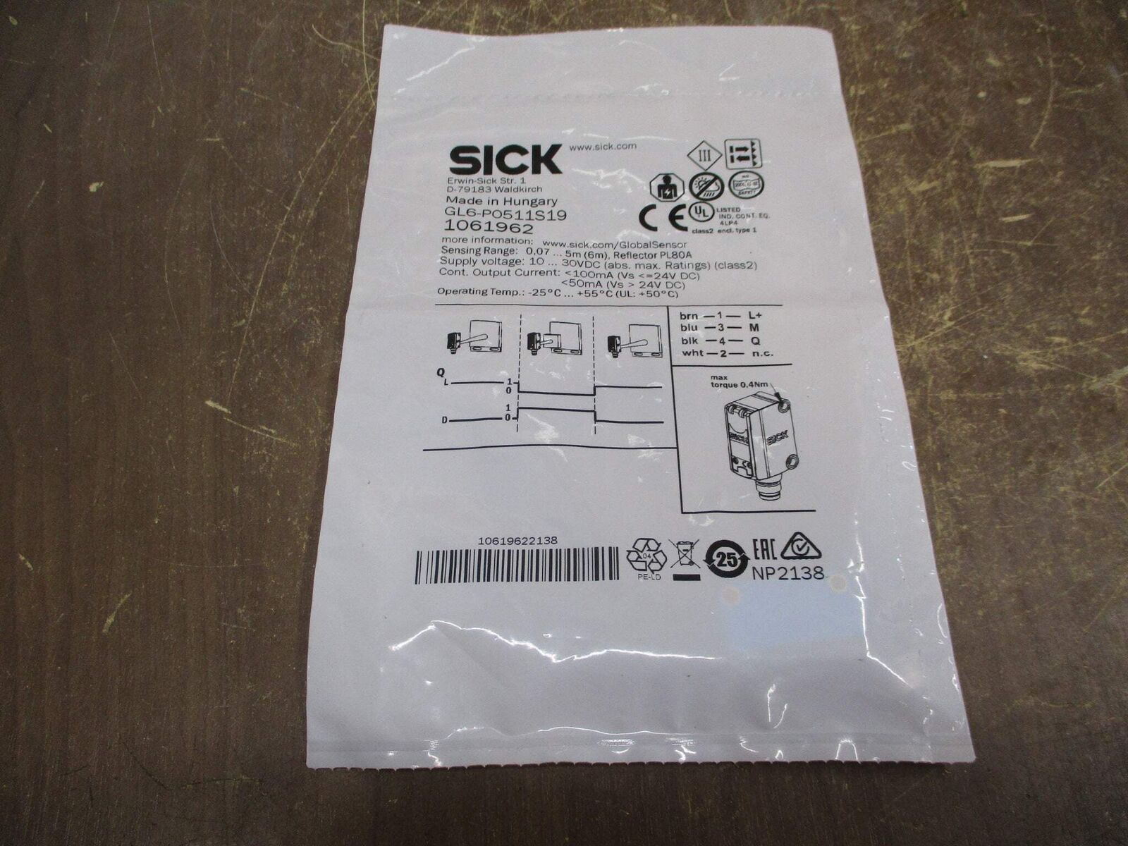 Sick Photoelectric Sensor GL6-P0511S19 10-30VDC New Surplus