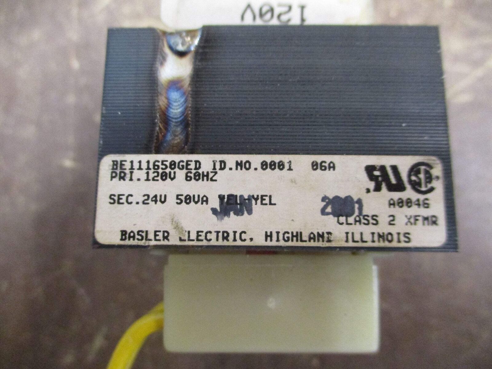 Basler Electric Transformer BE111650GED 50VA Pri: 120V Sec: 24V 60Hz Used