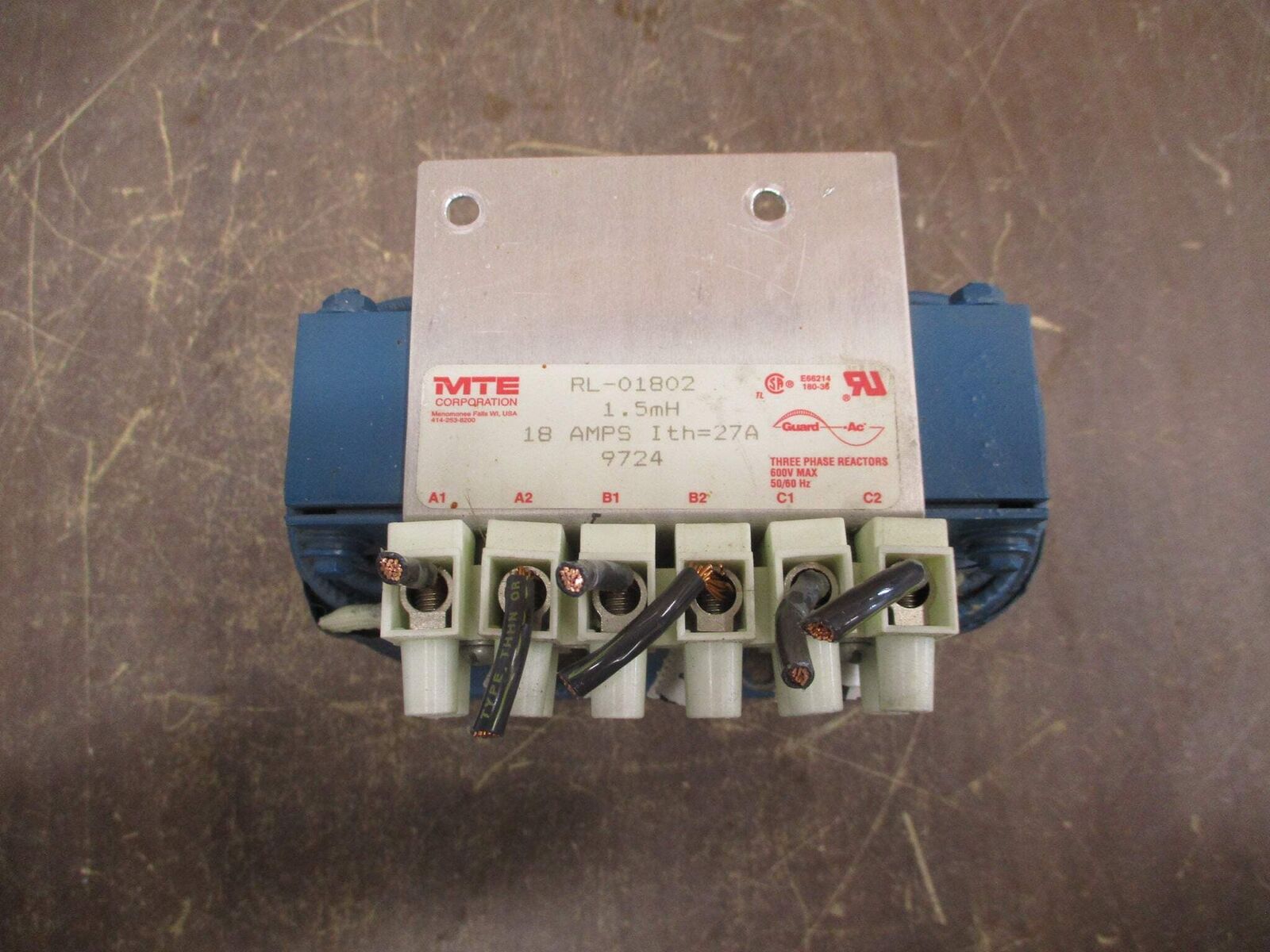 MTE Line Reactor RL-01802 1.5mH 18A 600V 50/60Hz Used