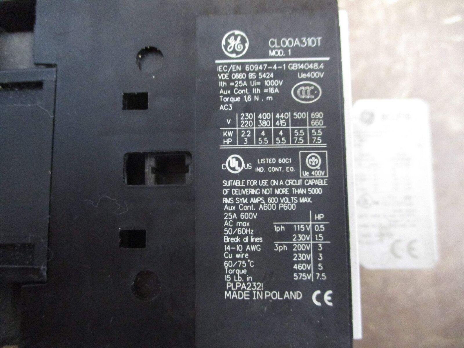 GE Reversing Contactor CL00A310T 120V Coil 25A 600V (1) Aux Contact Used