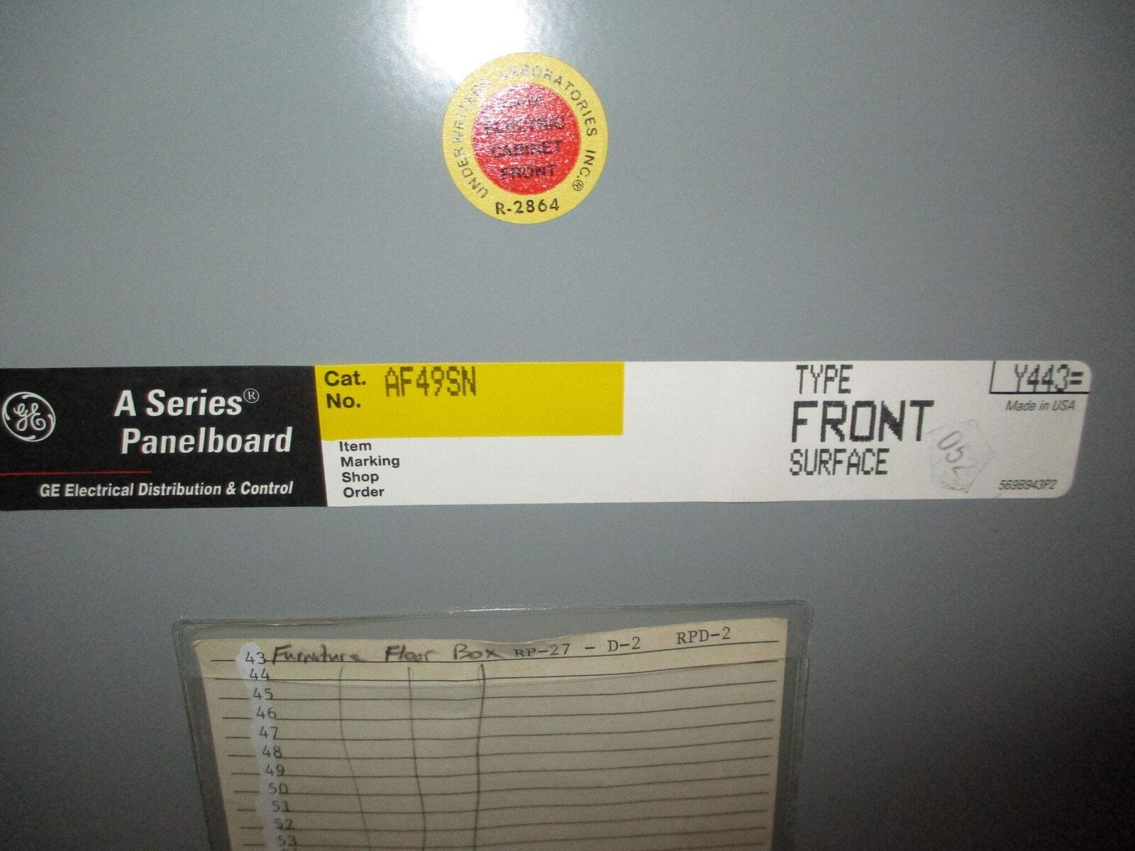 GE A Series Breaker Cover Panel AF49SN Surface Mount Used