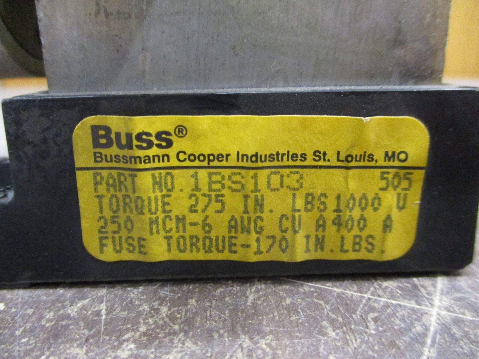 Buss Fuseholder 1BS103 400A 600V w/ 200A Fuse Used
