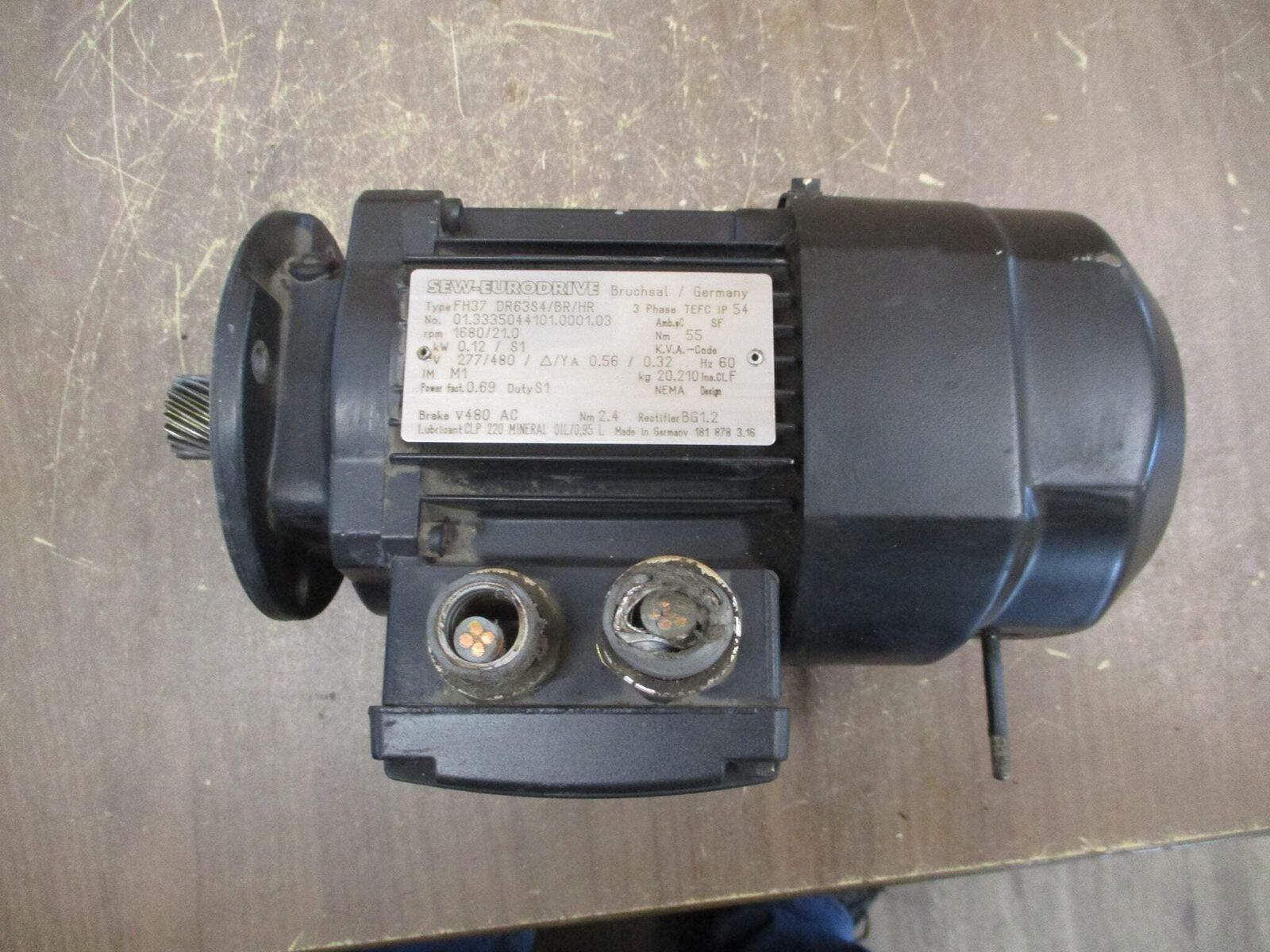Sew-Eurodrive Motor FH37 DR63S4/BR/HR 0.75HP 277/480V 0.56/0.32A 60Hz Used
