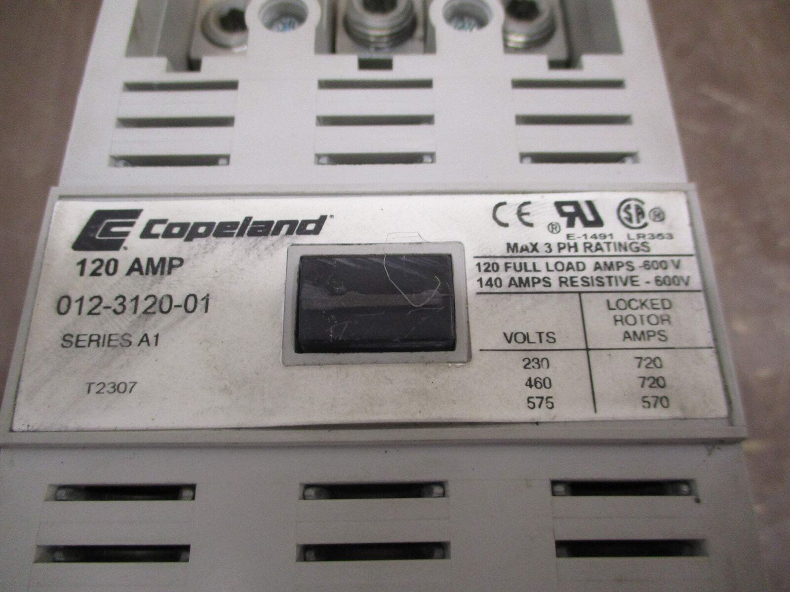 Copeland Contactor 012-3120-01 Ser. A1 120V Coil 600V 120A w/ Aux Contact Used