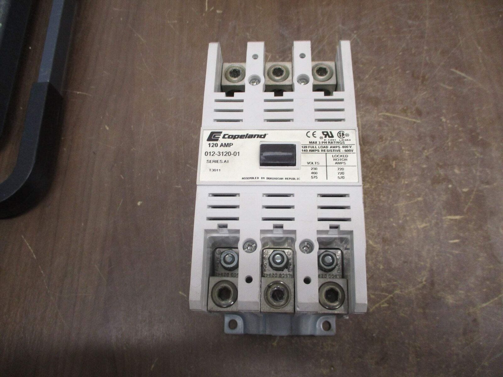 Copeland Contactor 012-3120-01 Ser. A1 120V Coil 120A 600V w/ Aux Contact Used