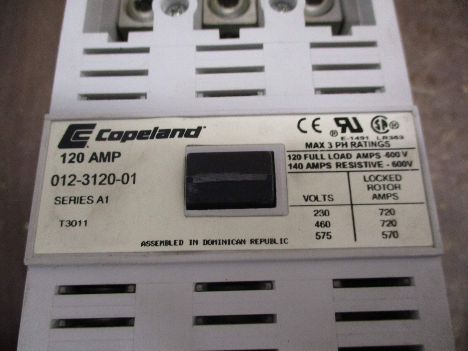 Copeland Contactor 012-3120-01 Ser. A1 120V Coil 120A 600V w/ Aux Contact Used