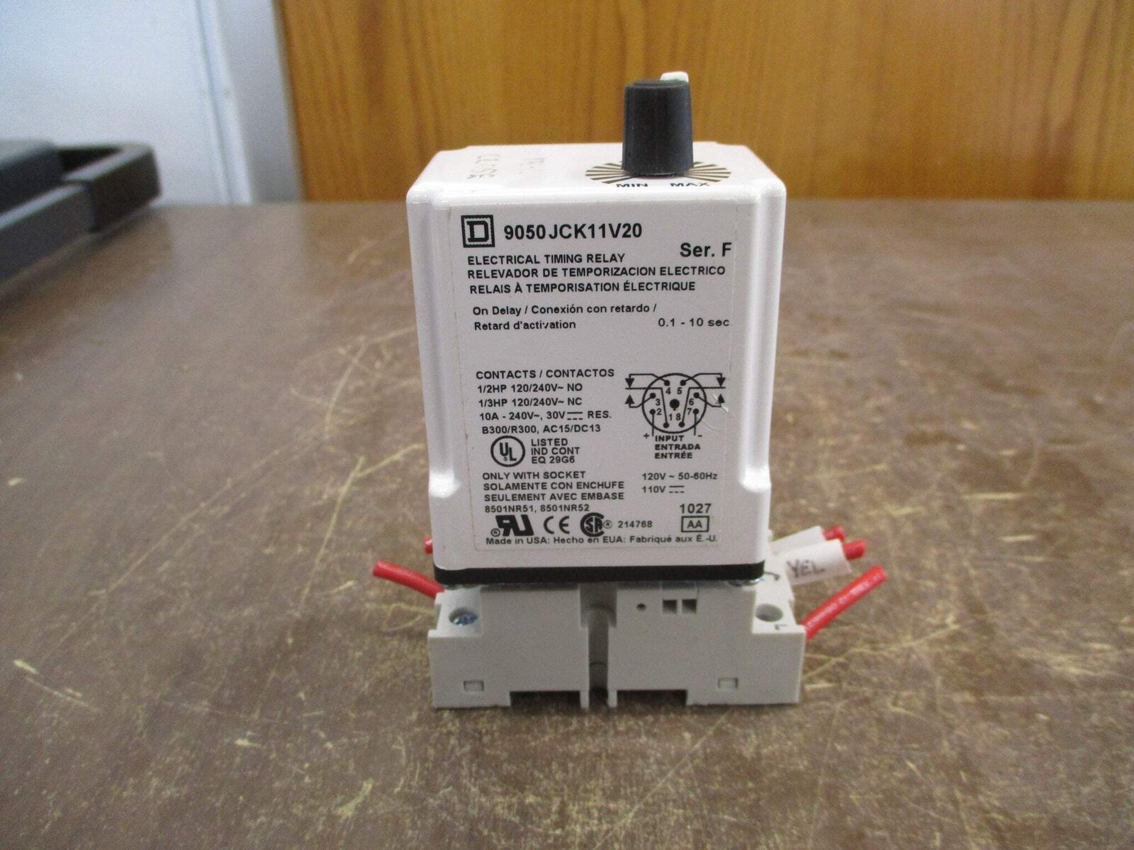 Square D Timing Relay 9050 JCK11V20 Ser. F Range: 0.1-10 Sec w/ Base Used