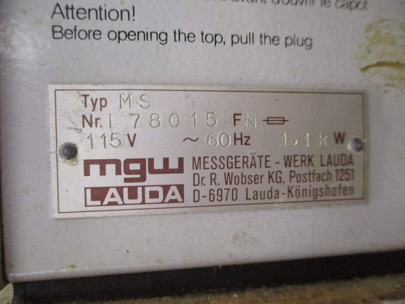 MGW Lauda Immersion Circulator Type MS 115V 60Hz 1.1kW Used
