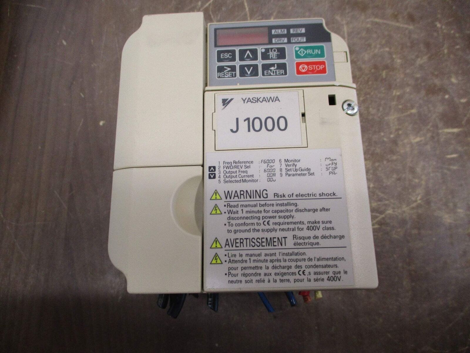 Yaskawa J1000 AC Drive CIMR-JU4A0004BAA 1HP 3Ph Used