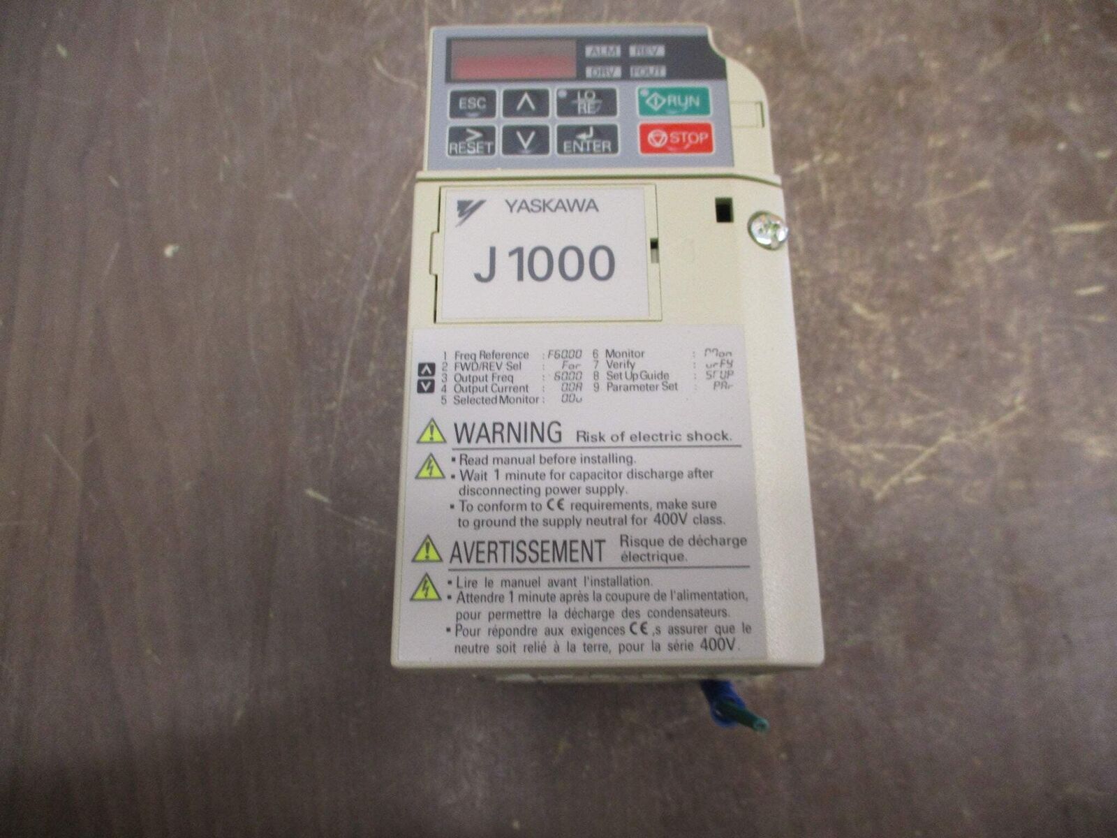 Yaskawa J1000 AC Drive CIMR-JU2A0004BAA 0.75HP 3Ph Used