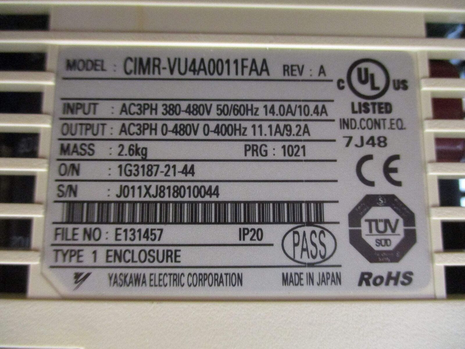 Yaskawa V1000 AC Drive CIMR-VU4A0011FAA 7.5HP 3Ph Used
