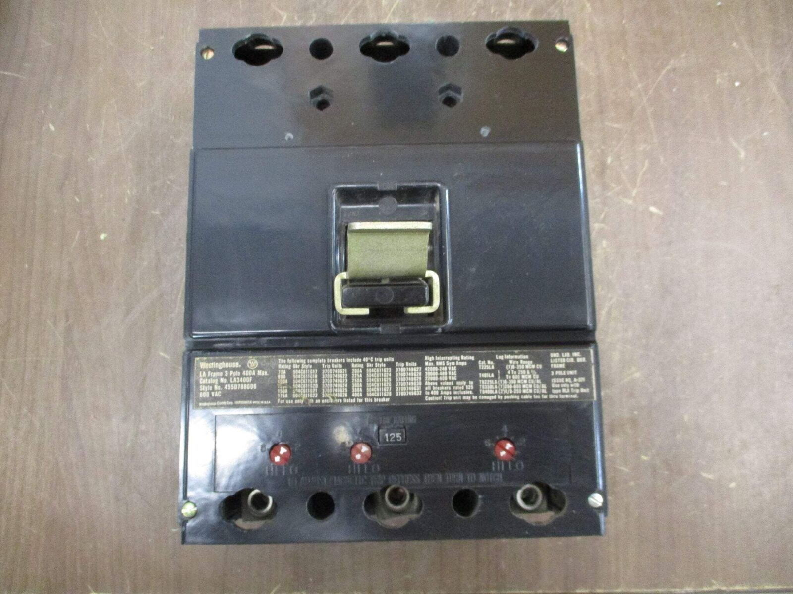 Westinghouse Circuit Breaker LA3400F 125A Trip 600V 3P Used
