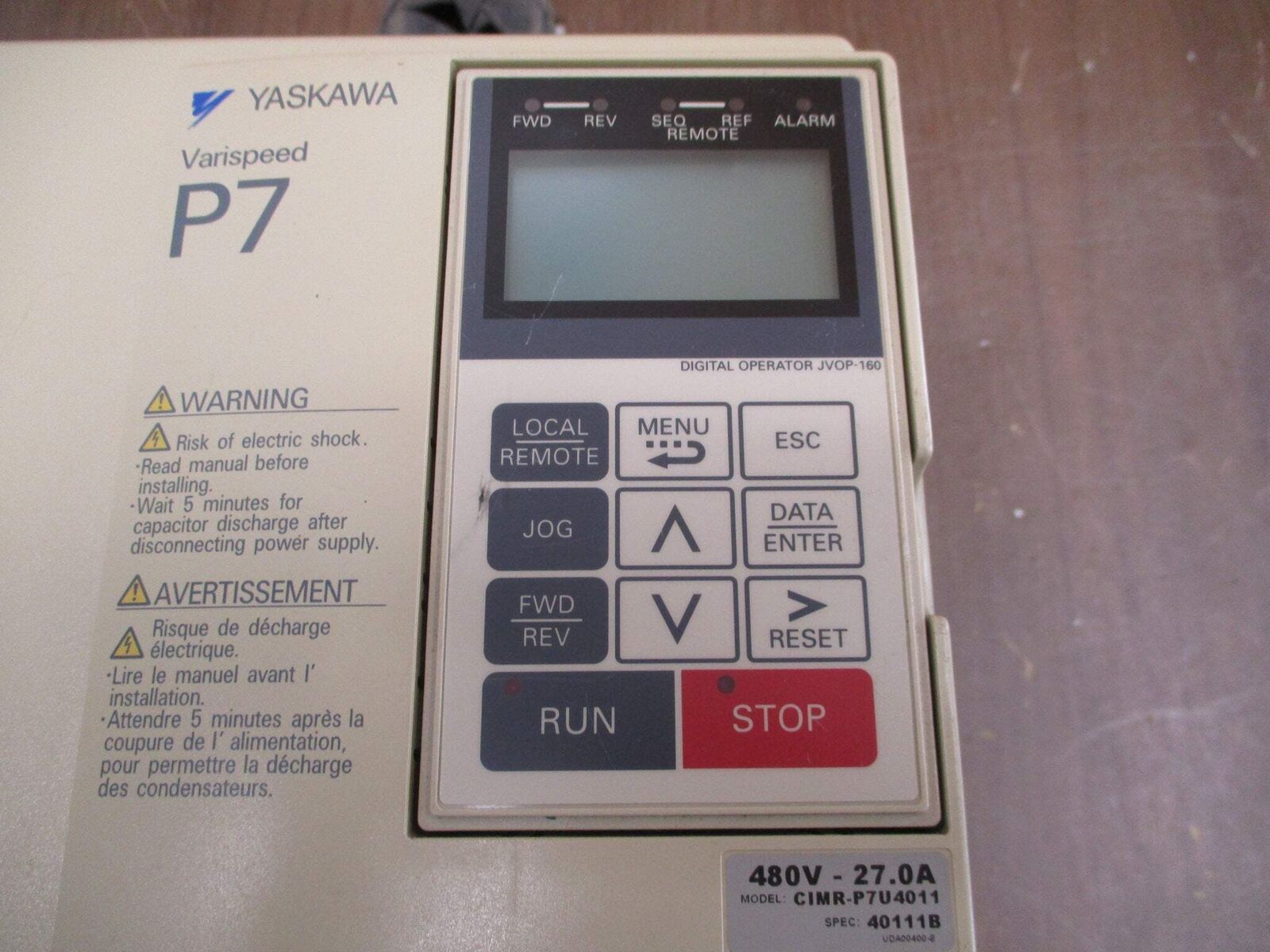 Yaskawa Varispeed P7 AC Drive CIMR-P7U4011 20HP 3Ph w/ Keypad *Broken Vent*