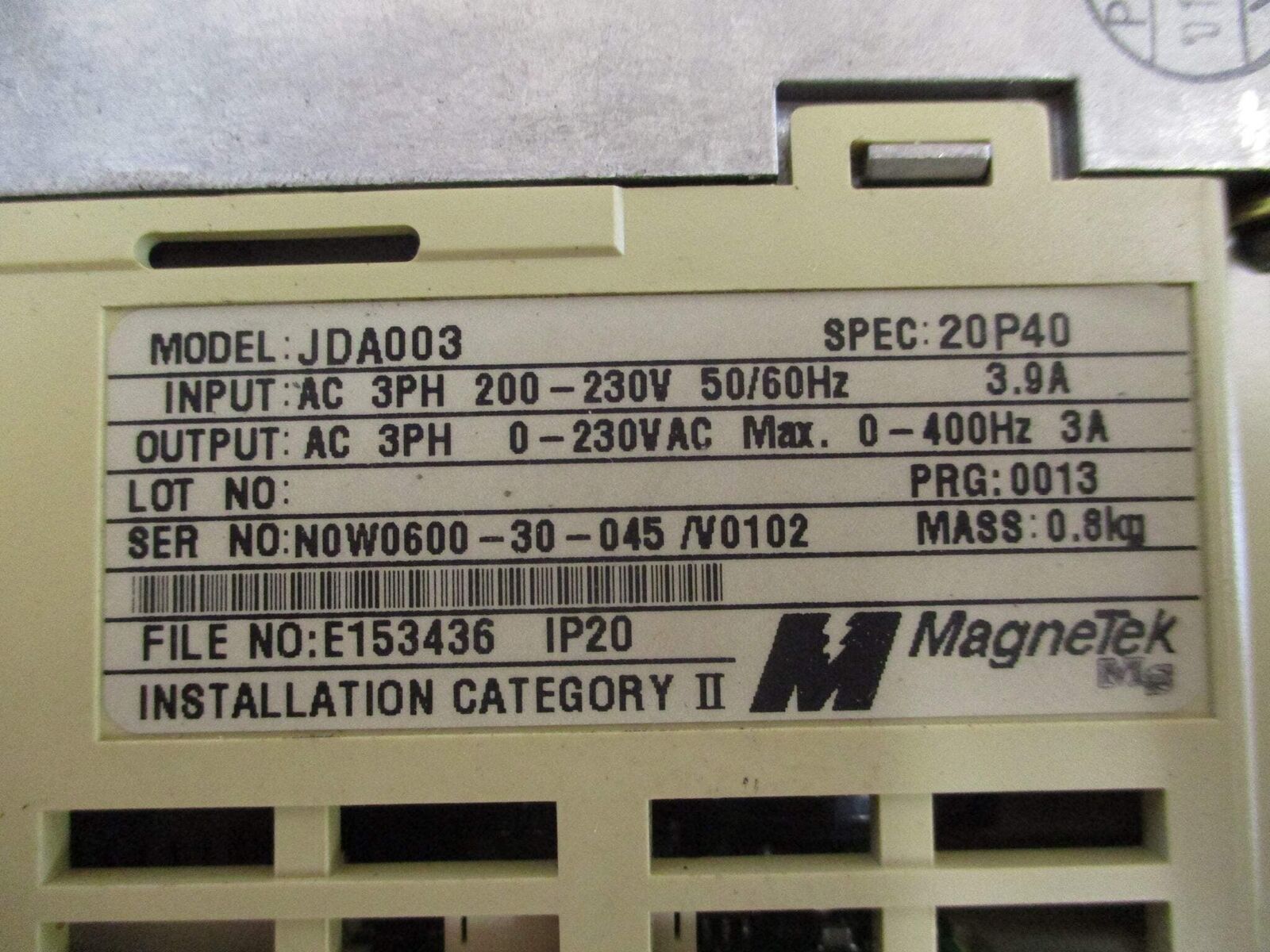 MagneTek AC Drive JDA003 0.5HP 3Ph *No Cover* *Cracked* Used