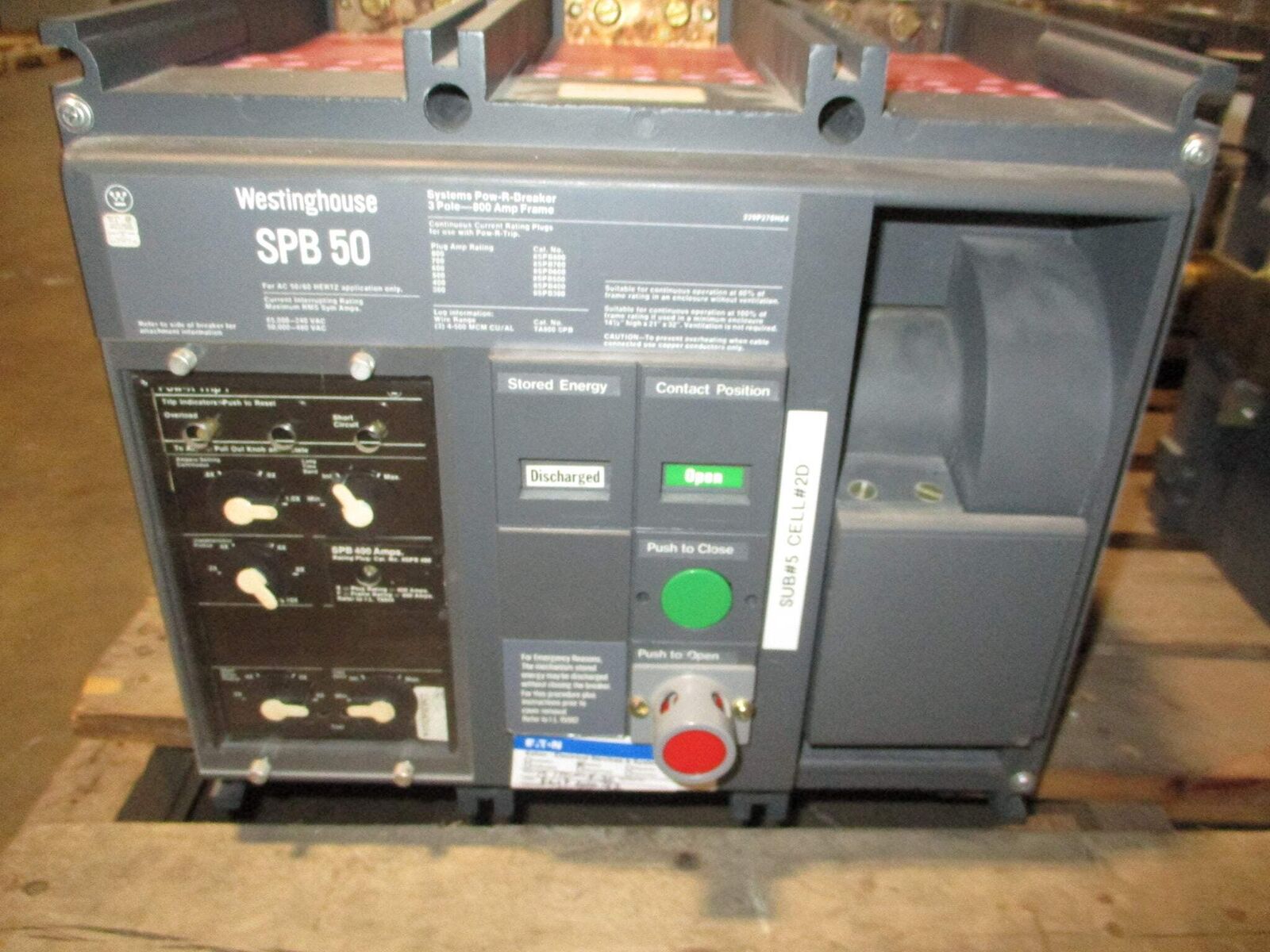Westinghouse Circuit Breaker SPB 50 800A Frame 400A Plug 600V 3P 50/60Hz Used
