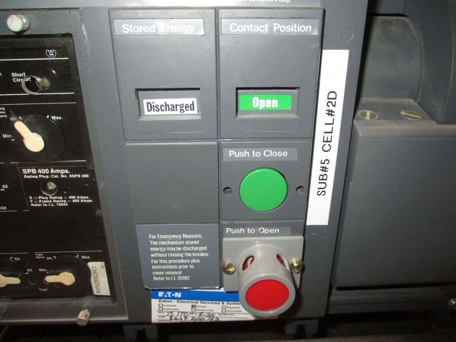 Westinghouse Circuit Breaker SPB 50 800A Frame 400A Plug 600V 3P 50/60Hz Used