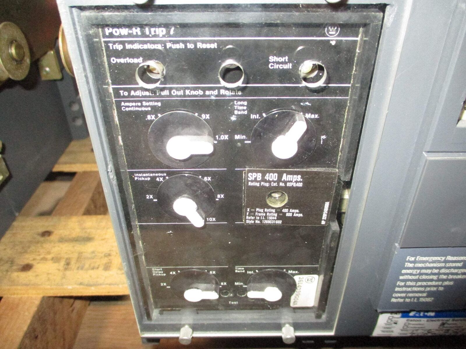 Westinghouse Circuit Breaker SPB 100 800A Frame 400A Plug 50/60Hz 3P Used