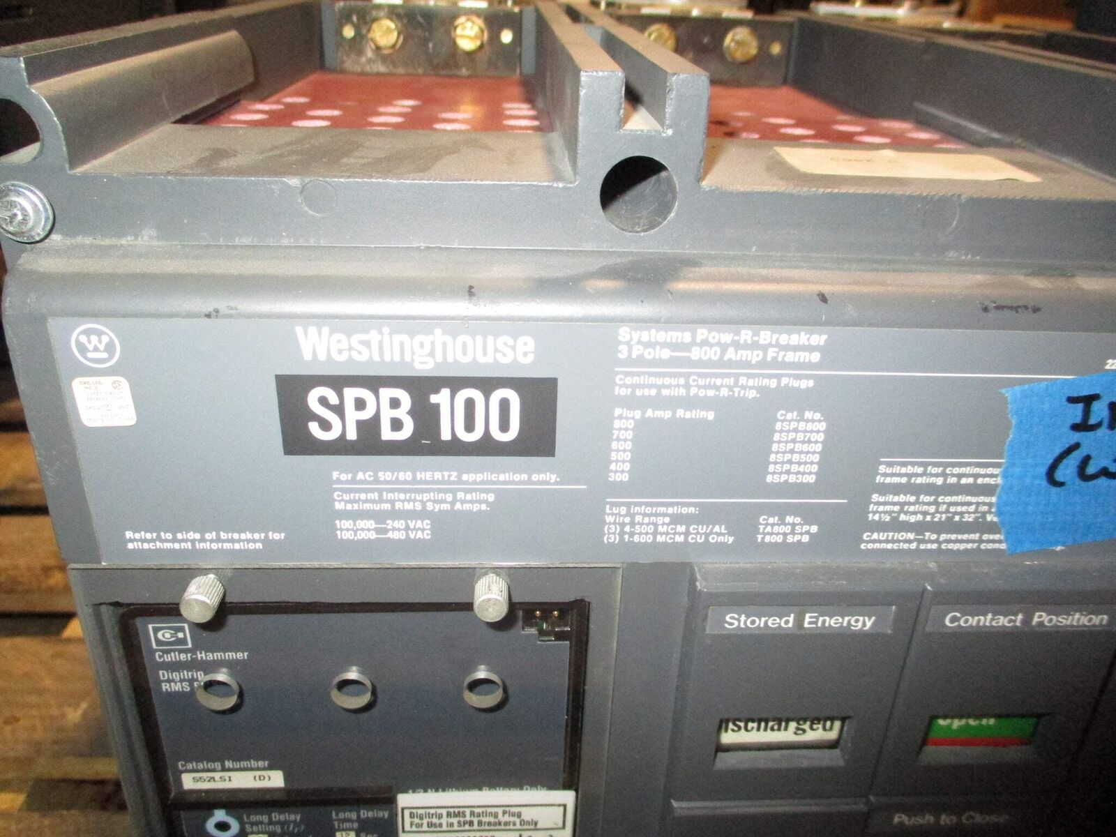 Westinghouse Circuit Breaker SPB 100 800A Frame 600A Plug 50/60Hz 3P Used