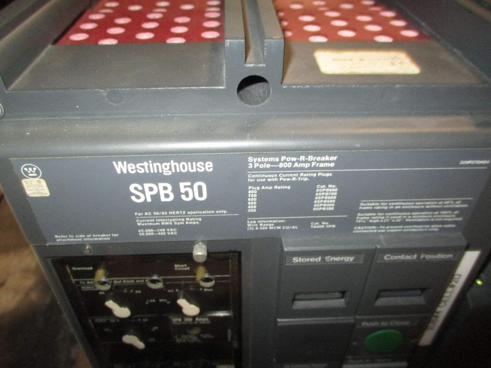 Westinghouse Circuit Breaker SPB 50 800A Frame 300A Plug 600V 50/60Hz 3P Used