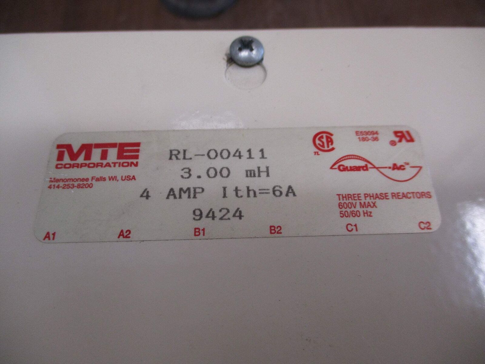 MTE Enclosed 3Ph Line Reactor RL-00411 3.00mH 4A 600V 50/60Hz Used