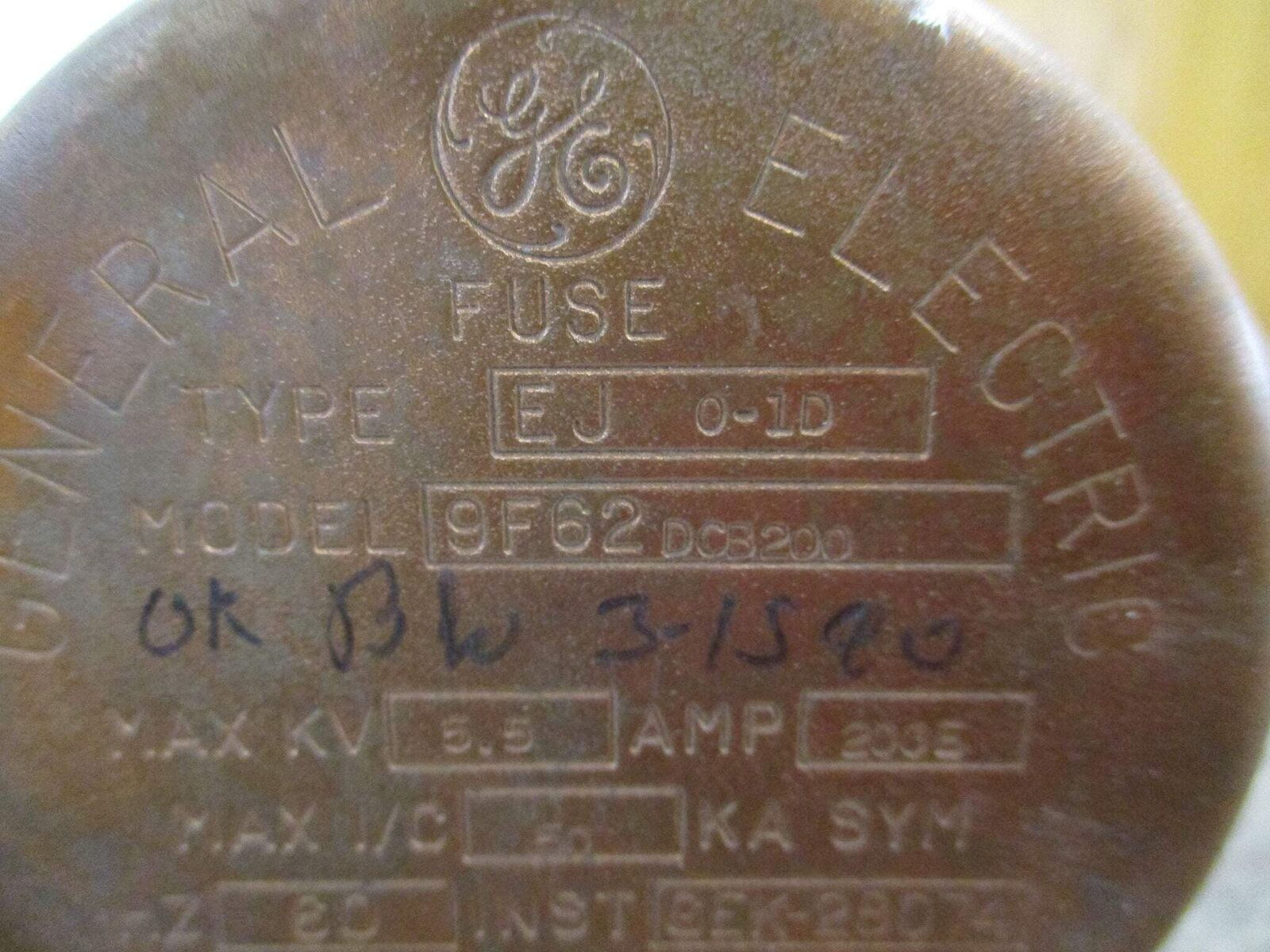 GE Type EJ-0-1D Fuse 9F62DCB200 5.5kV 200E 60Hz Used