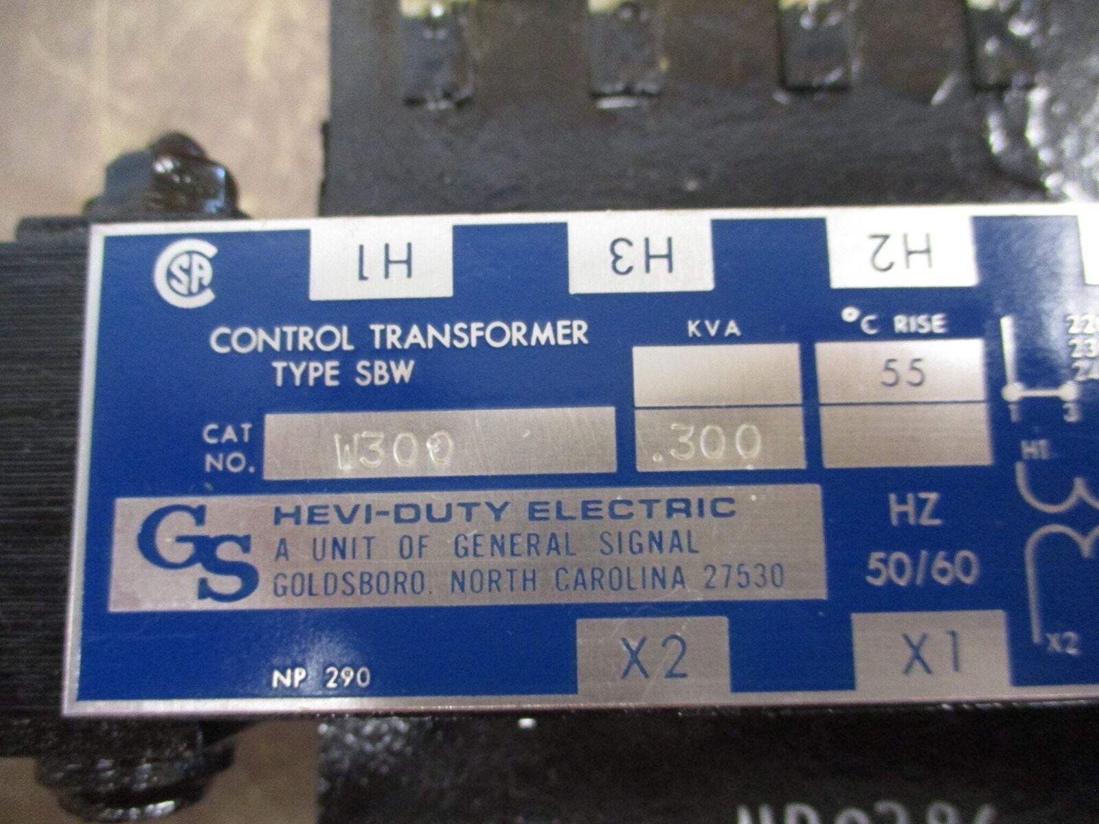 Hevi-Duty Control Transformer W300 0.300KVA Pri: 240/480V Sec: 120V 50/60Hz Used