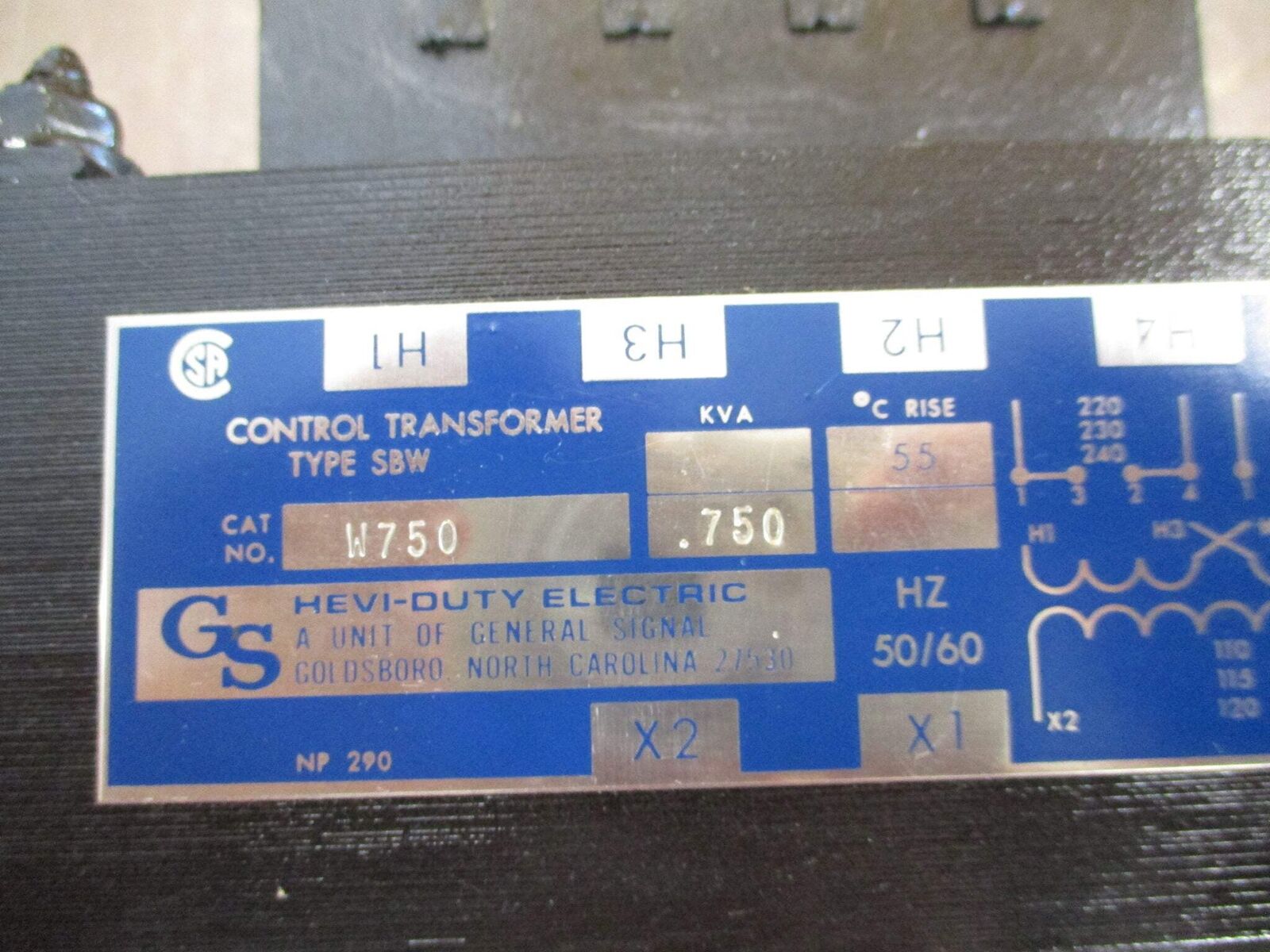 Hevi-Duty Control Transformer W750 0.750kVA Pri: 240/480V Sec: 120V 50/60Hz Used