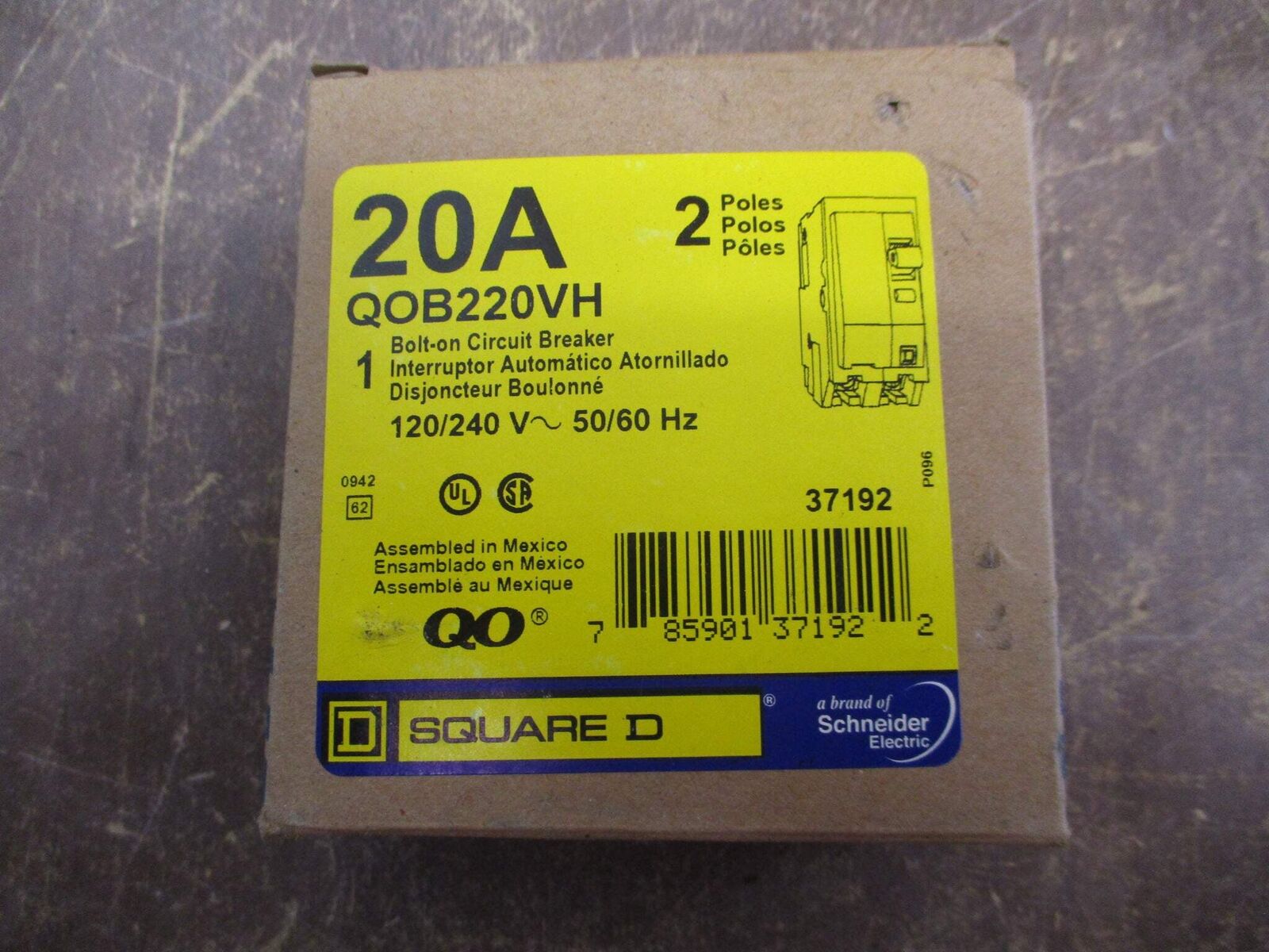 Square D Bolt-On Circuit Breaker QOB220VH 20A 120/240V 2P 22kA New Surplus