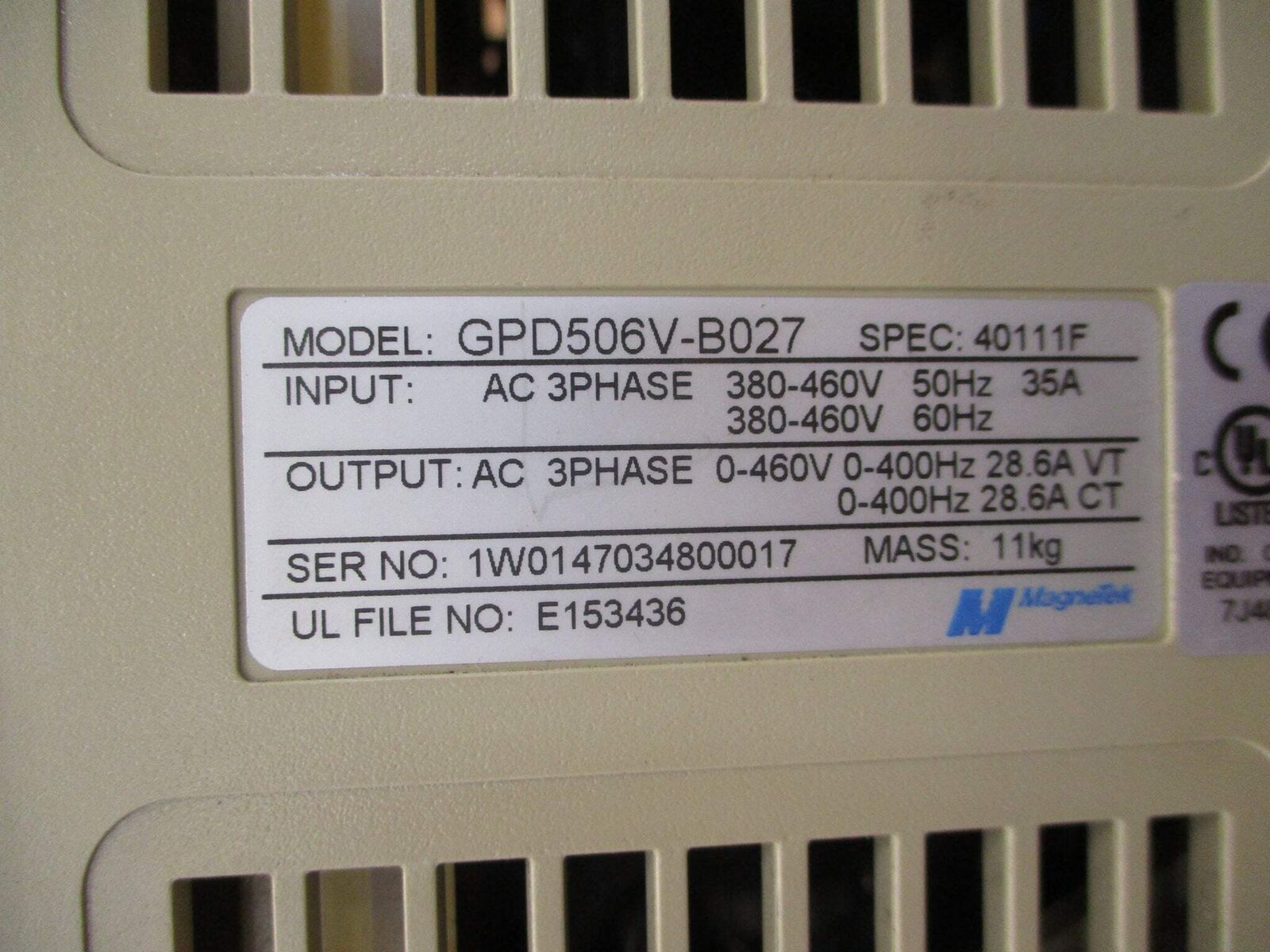 Magnetek GPD 506 AC Drive GPD506V-B027 20HP 3Ph w/ Keypad Used