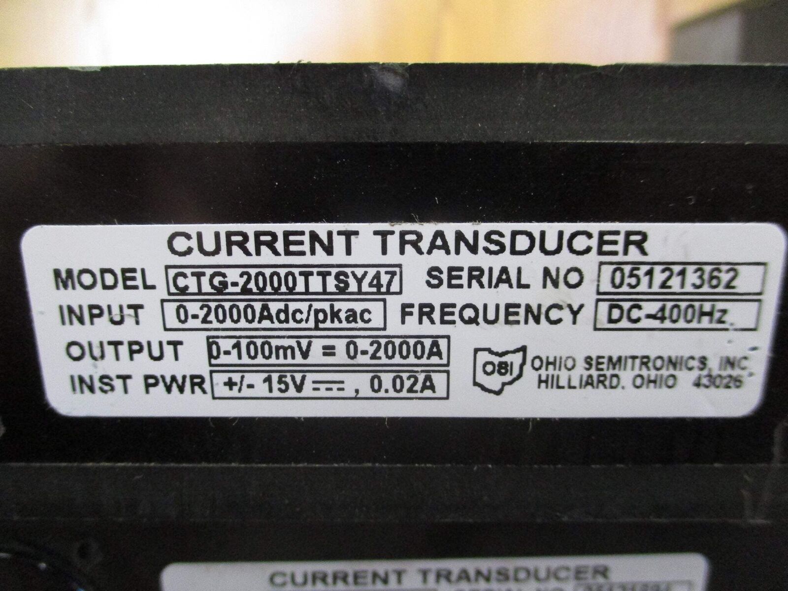 Ohio Semitronics Current Transducer CTG-2000TTSY47 Used