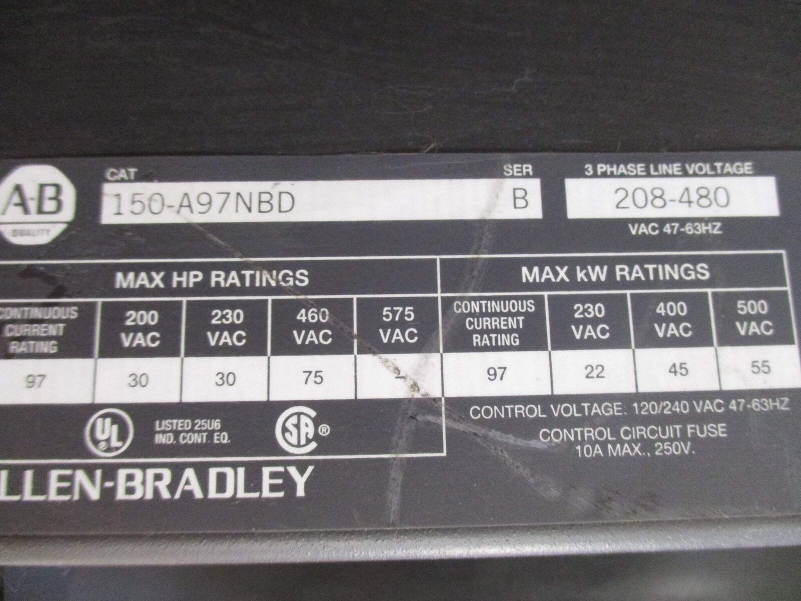 Allen-Bradley SMC Plus Soft Start 150-A97NBD 75HP 120/240V Control Used