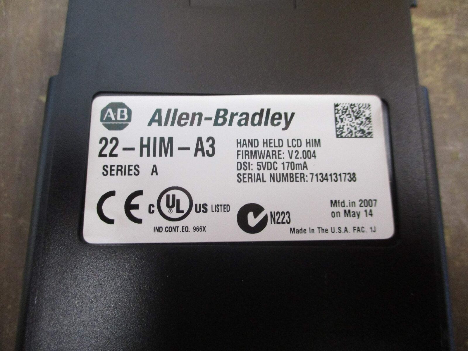 Allen-Bradley Keypad 22-HIM-A3 Ser. A F/W: V2.004 5VDC 170mA w/ External Mount