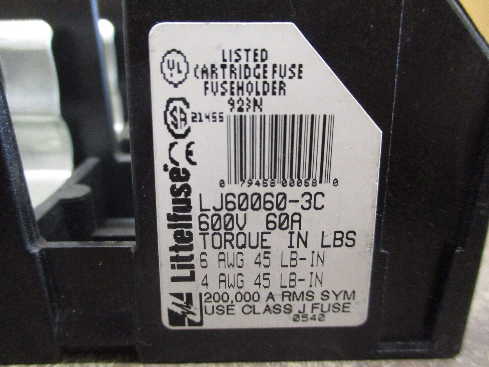 Littelfuse Fuseholder LJ60060-3C 60A 600V 3P Used