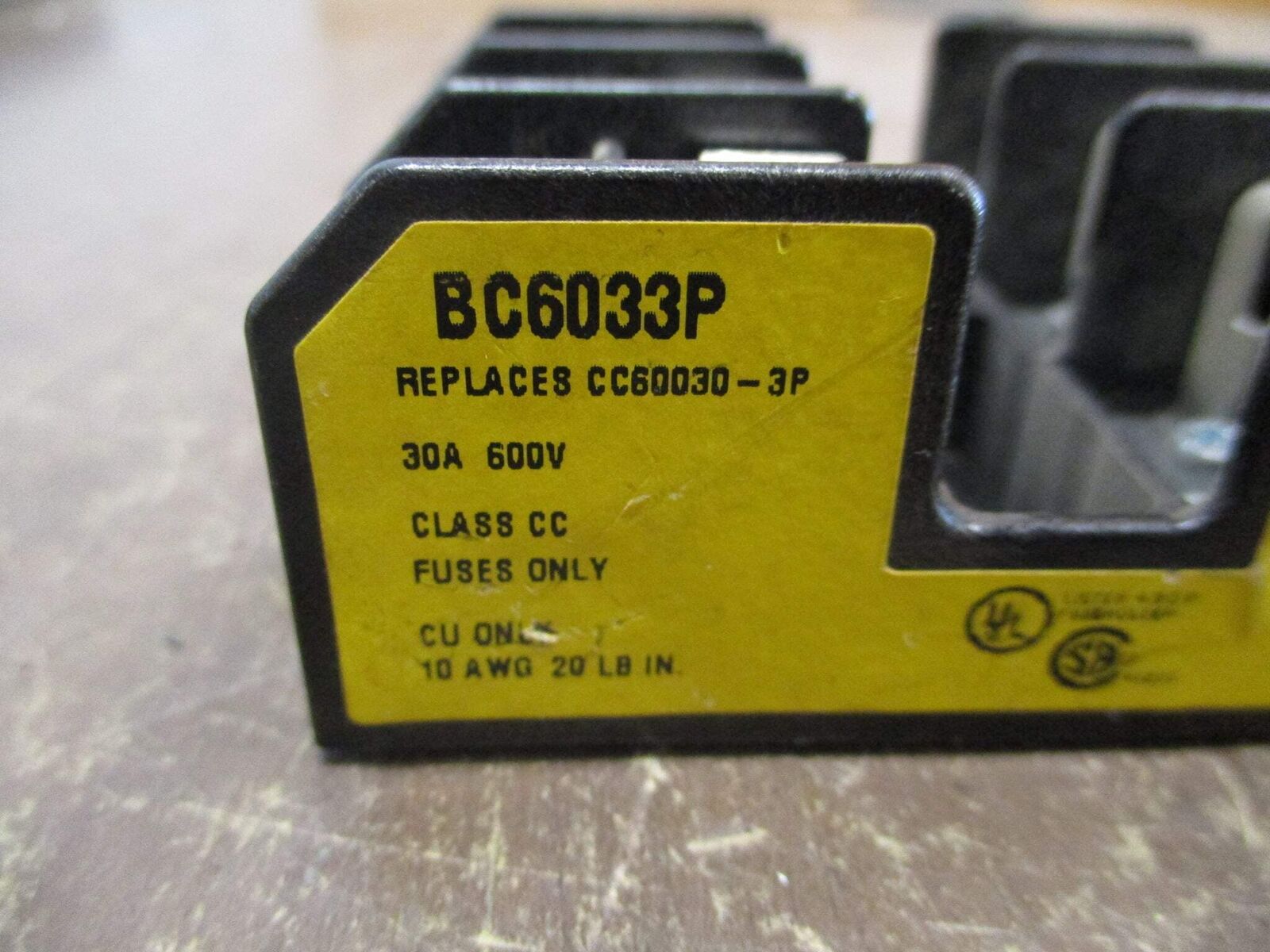 Buss Fuseholder BC6033P 30A 600V 3P *Lot of 2* Used