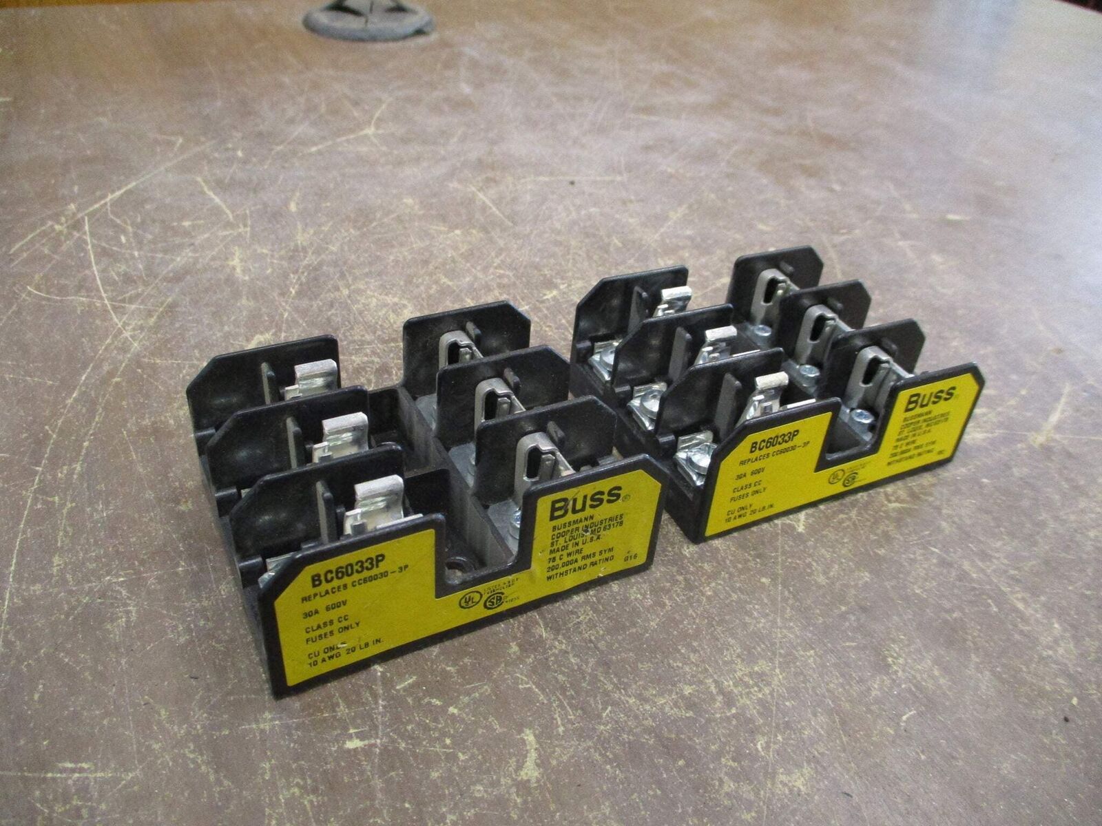 Buss Fuseholder BC6033P 30A 600V 3P *Lot of 2* Used
